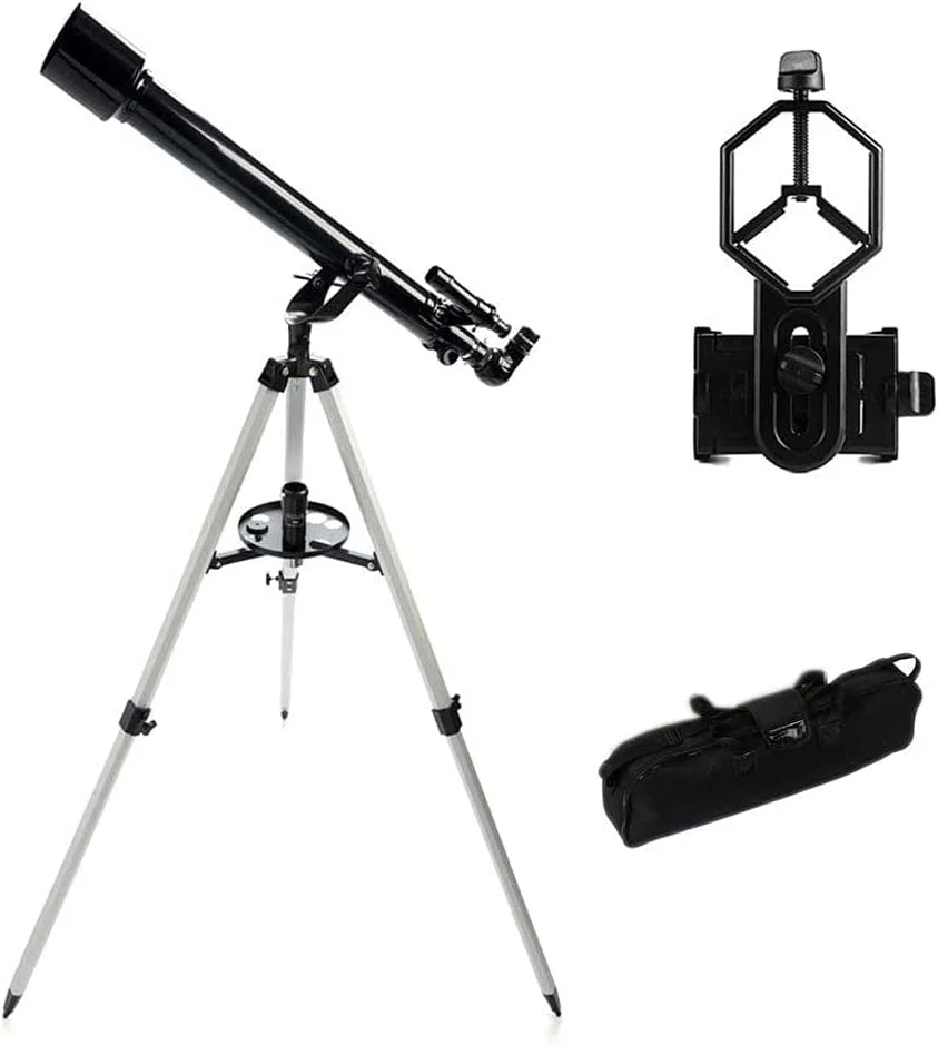 تلسکوپ نجومی قابل حمل، تلسکوپ انکساری برای کودکان و مبتدیان نجوم با پایه سبک، نگهدارنده تلفن و کیف حمل، ایده آل برای هدایای آموزشی