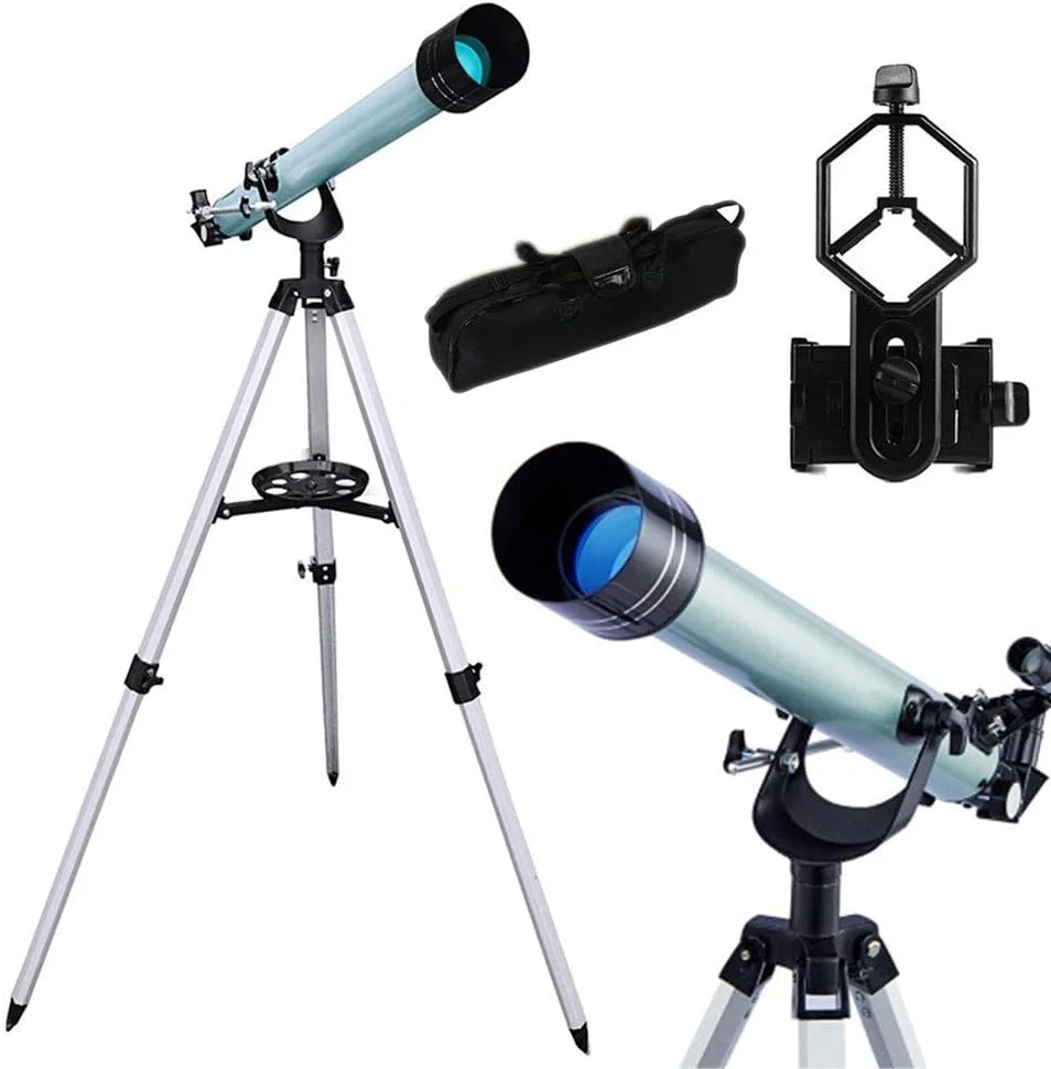تلسکوپ نجومی قابل حمل، تلسکوپ انکساری برای کودکان و مبتدیان نجوم با سه پایه سبک، پایه تلفن و کیف حمل، ایده آل برای آموزش کودکان