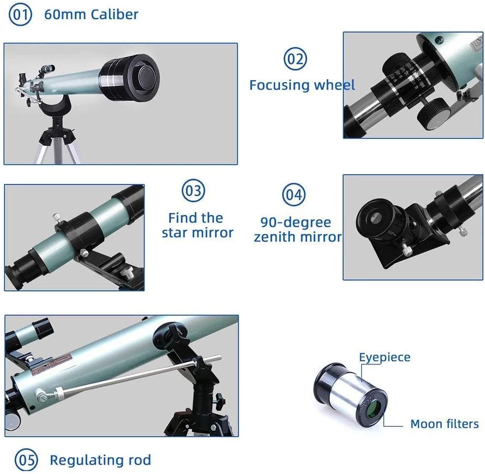 تلسکوپ نجومی قابل حمل TEmkin، تلسکوپ انکساری برای کودکان و مبتدیان نجوم با سه پایه سبک وزن، پایه تلفن و کیف حمل، ایده آل برای آموزش کودکان