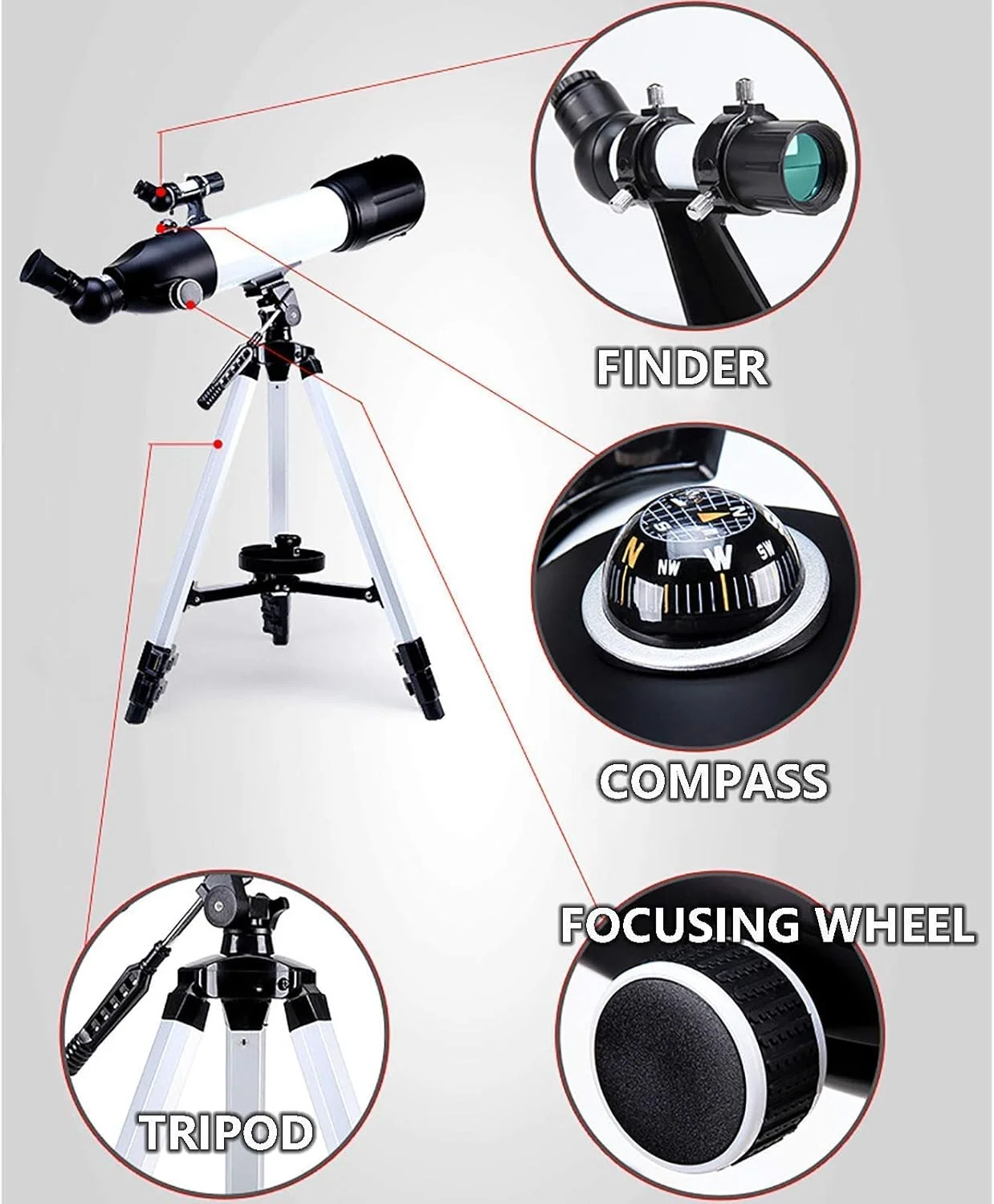 تلسکوپ نجومی، تلسکوپ کودکان، تلسکوپ شکستنی نجومی 80 میلی‌متری، با سه‌پایه قابل تنظیم، چشمی K25/K9mm