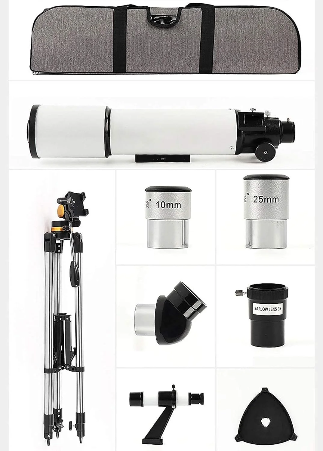 تلسکوپ نجومی حرفه ای برای افراد مبتدی، تلسکوپ انکساری نجومی 80 میلی متری، با سه پایه قابل تنظیم، چشمی 10mm/25mm