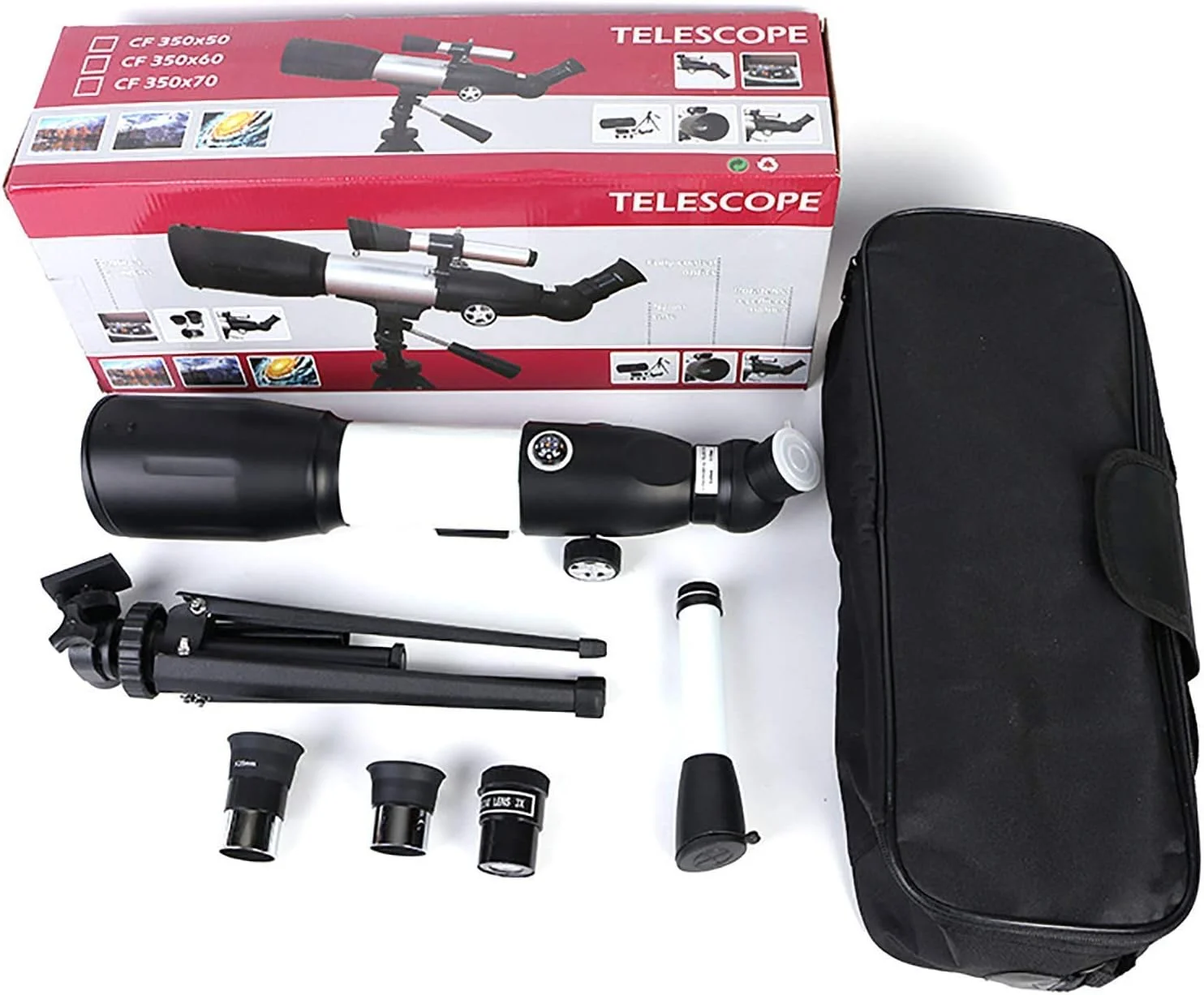 تلسکوپ نجومی برای کودکان و مبتدیان، تلسکوپ شکستنی نجومی 50 میلی‌متری، Okular K25 / k9 میلی‌متری، با کیف قابل حمل برای بزرگسالان