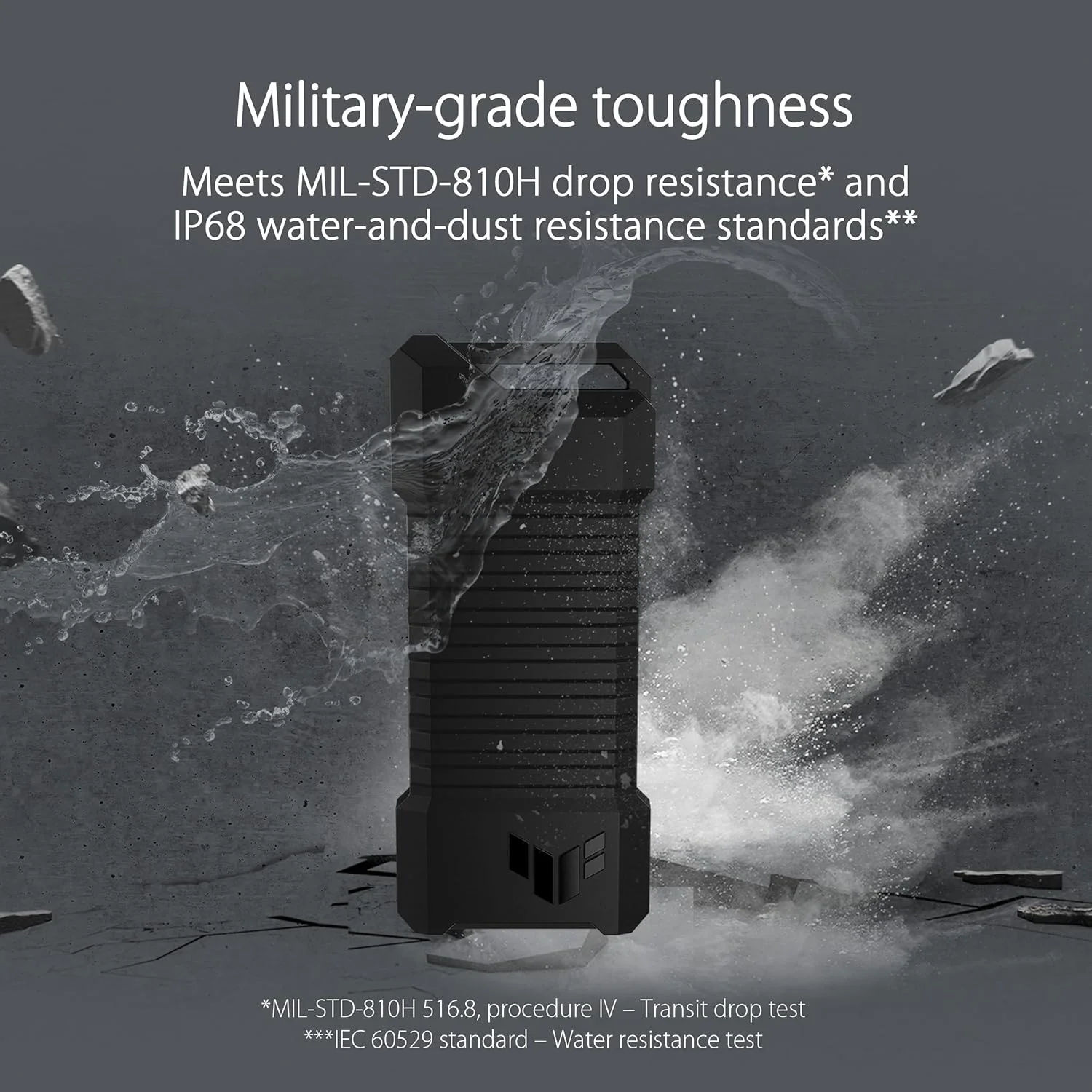 اس اس دی اکسترنال قابل حمل ایسوس TUF Gaming AS2000 USB-C 3.2 Gen 2x1 با ظرفیت 2 ترابایت: مقاوم در برابر سقوط مطابق استاندارد MIL-STD-810H، مقاوم در برابر آب و گرد و غبار IP68، بدنه آلیاژ آلومینیوم، پد حرارتی، پشتیبانی از PS5 و Xbox - مشکی اس اس دی اکسترنال قابل حمل ایسوس TUF Gaming AS2000 USB-C 3.2 Gen 2x1 با ظرفیت 2 ترابایت: مقاوم در برابر سقوط مطابق استاندارد MIL-STD-810H، مقاوم در برابر آب و گرد و غبار IP68، بدنه آلیاژ آلومینیوم، پد حرارتی، پشتیبانی از PS5 و Xbox - مشکی