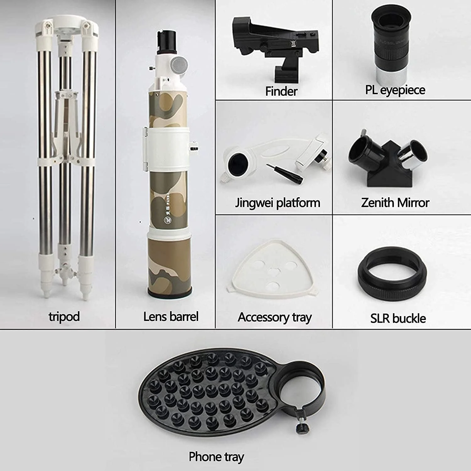 تلسکوپ نجومی، تلسکوپ حرفه ای 640/80 میلی متری، شکست نور رومیزی جینگوی، با پایه + منظره یاب الکترونیکی + آداپتور تلفن هوشمند