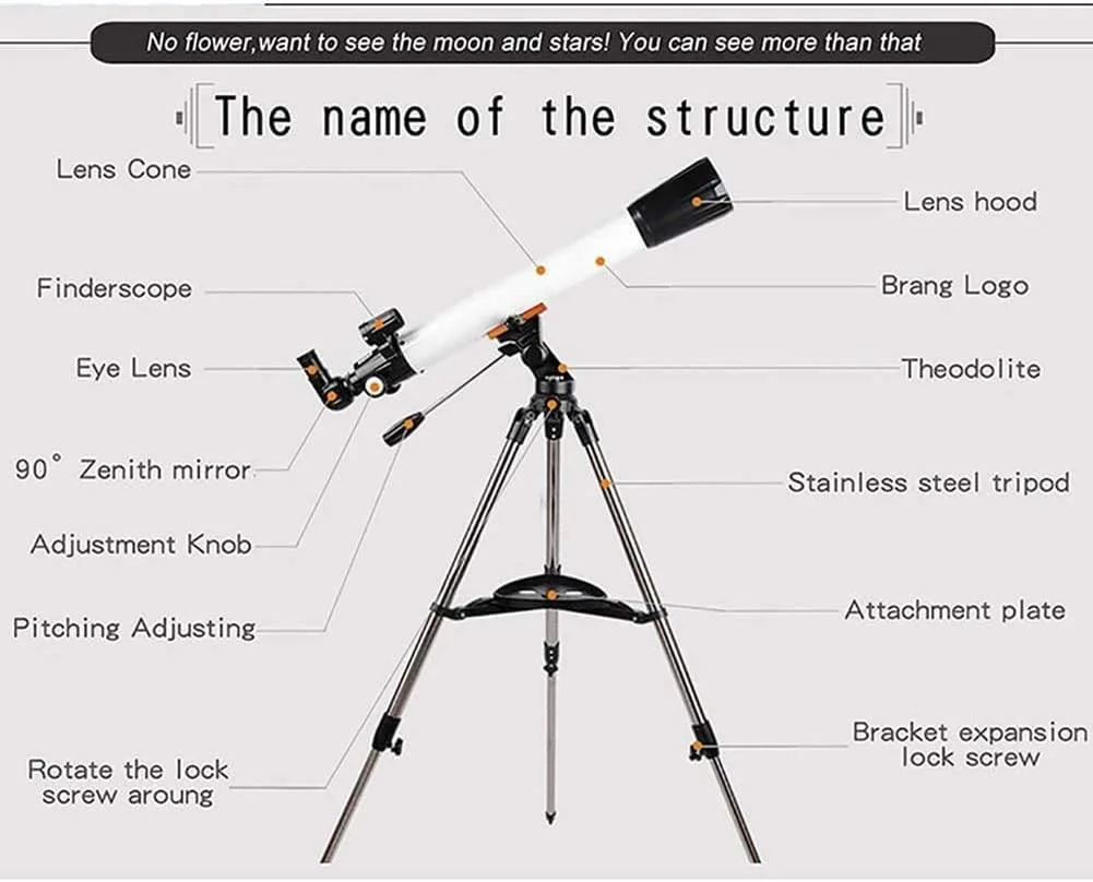 تلسکوپ شکستنی نجومی، تلسکوپ نجومی حرفه ای با بزرگنمایی بالا برای فضای باز 270X تک چشمی طراحی شکست نور سه پایه قابل حمل