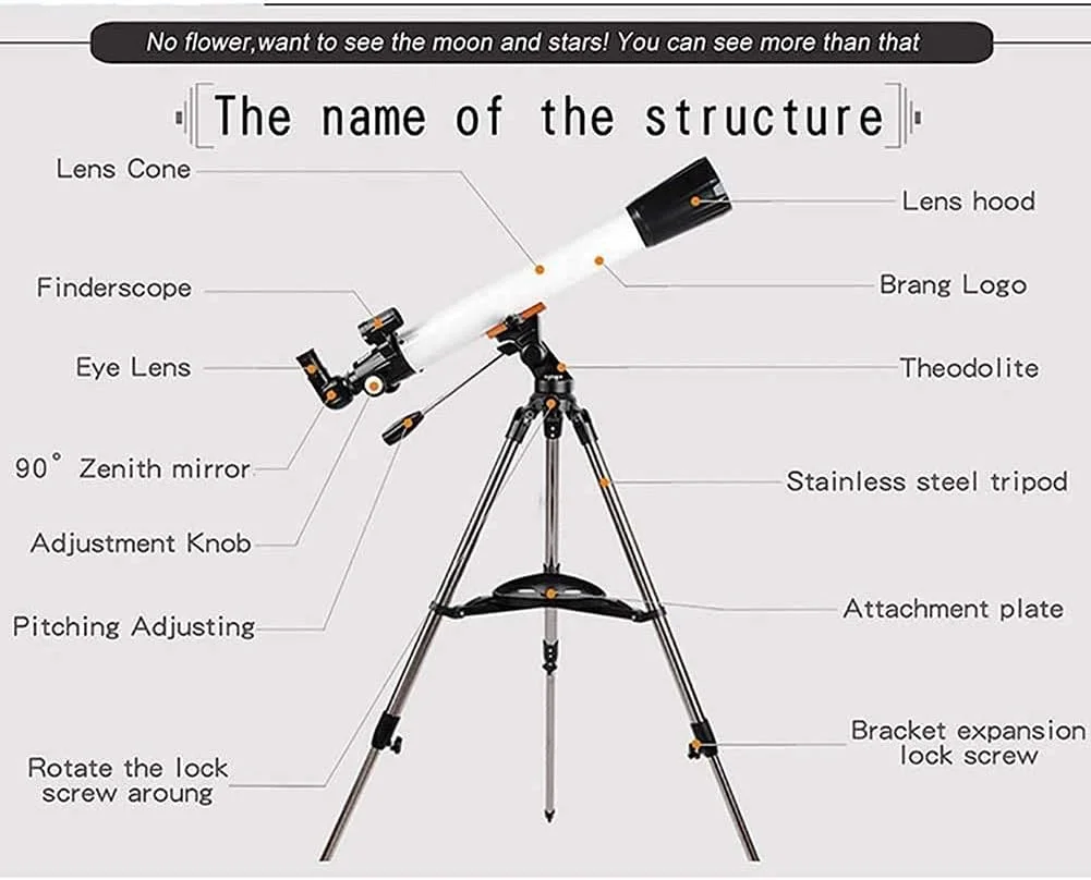 تلسکوپ شکستنی نجومی، تلسکوپ نجومی حرفه ای مناسب فضای باز با بزرگنمایی بالا 270X، طراحی شکستنی اپتیکی تک چشمی با پایه قابل حمل
