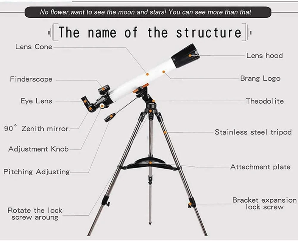 تلسکوپ شکستنی نجومی، تلسکوپ نجومی حرفه ای مناسب فضای باز با بزرگنمایی بالا 270X، طراحی شکستنی نوری تک چشمی با پایه قابل حمل