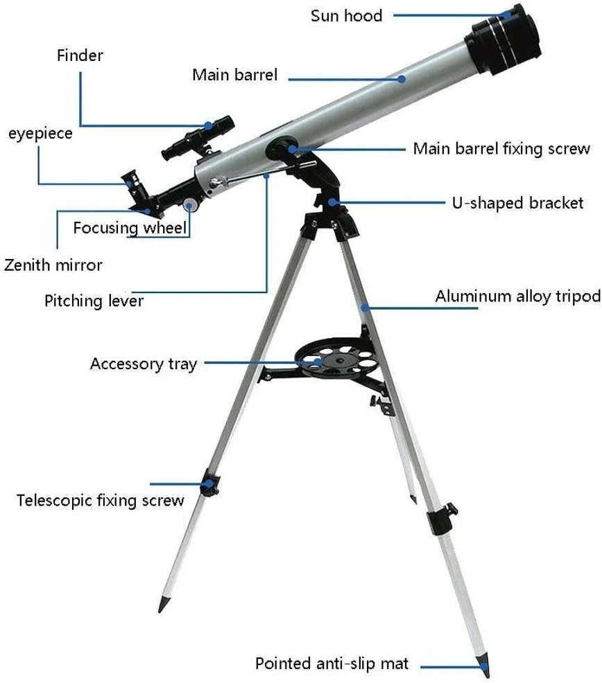 تلسکوپ نجومی با قابلیت بزرگنمایی ۵۲۵ برابر، تک لوله، تلسکوپ انکساری ۷۰۰-۶۰ مناسب برای حرفه ای ها