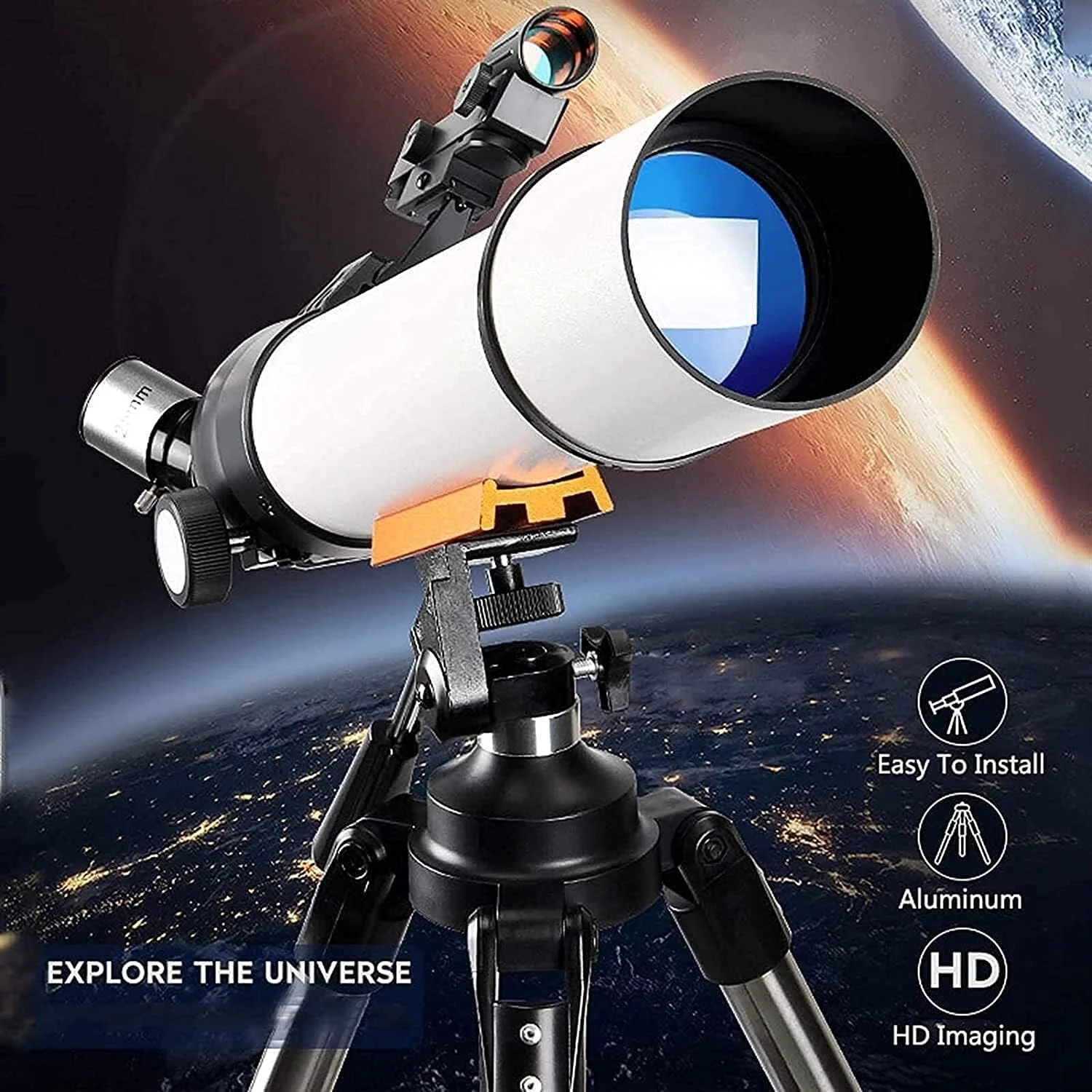تلسکوپ با دیافراگم 70 میلی‌متری برای بزرگسالان، تلسکوپ شکستی، تلسکوپ مسافرتی با کیف حمل، آداپتور تلفن و کنترل از راه دور بی‌سیم