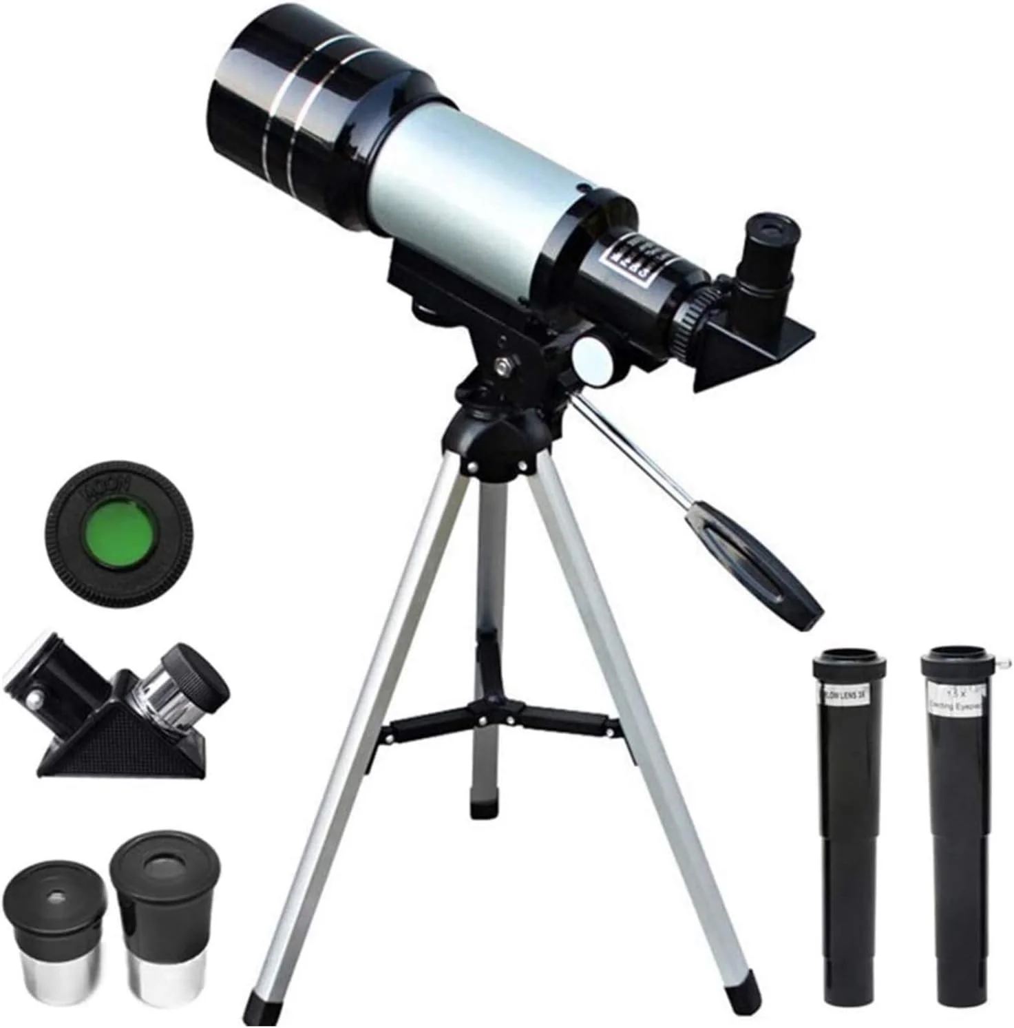 تلسکوپ قابل حمل برای کودکان و مبتدیان نجوم، تلسکوپ شکستی 70 میلی‌متری با سه‌پایه و یابنده، تلسکوپ برای مبتدیان نجوم، با عدسی‌های بزرگ‌نمایی راحتی دوچندان