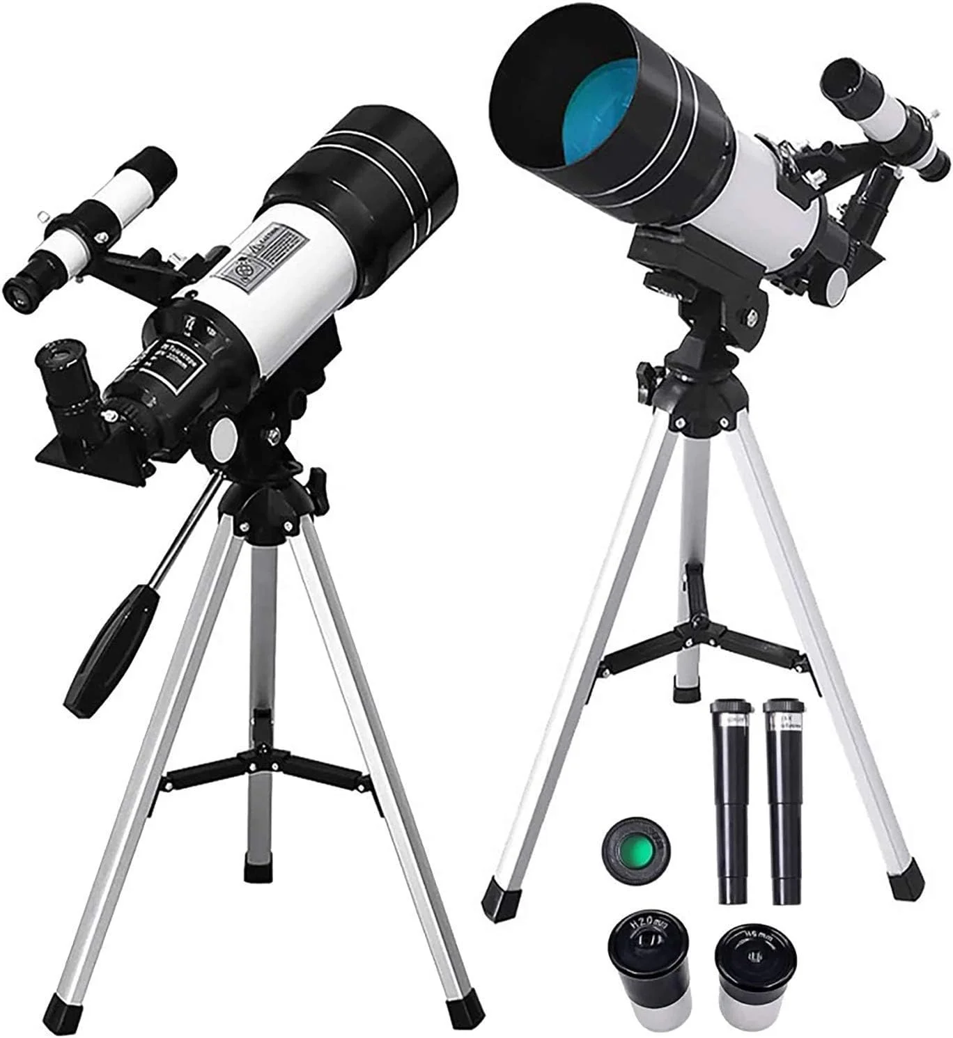 تلسکوپ نجومی رومیزی برای کودکان، بزرگسالان و مبتدیان، دهانه 70 میلی‌متری، تلسکوپ شکستنی نجومی 300 میلی‌متری با سه‌پایه/اپتیک چند لایه/چشمی یاب برای بزرگسالان و کودکان