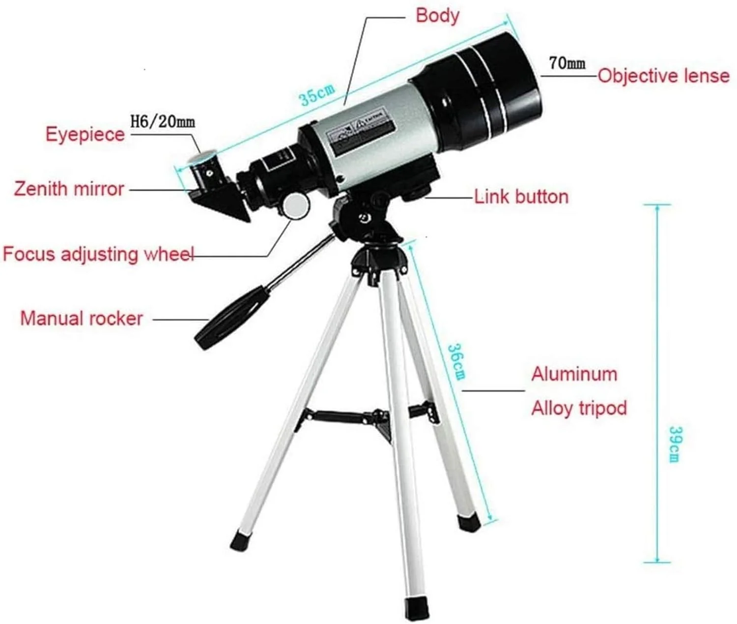 تلسکوپ قابل حمل برای کودکان و مبتدیان نجوم، تلسکوپ شکستی 70 میلیمتری با سهپایه و یابنده، تلسکوپ برای مبتدیان نجوم، با عدسیهای بزرگنمایی راحتی دوچندان تلسکوپ قابل حمل برای کودکان و مبتدیان نجوم، تلسکوپ شکستی 70 میلیمتری با سهپایه و یابنده، تلسکوپ برای مبتدیان نجوم، با عدسیهای بزرگنمایی راحتی دوچندان