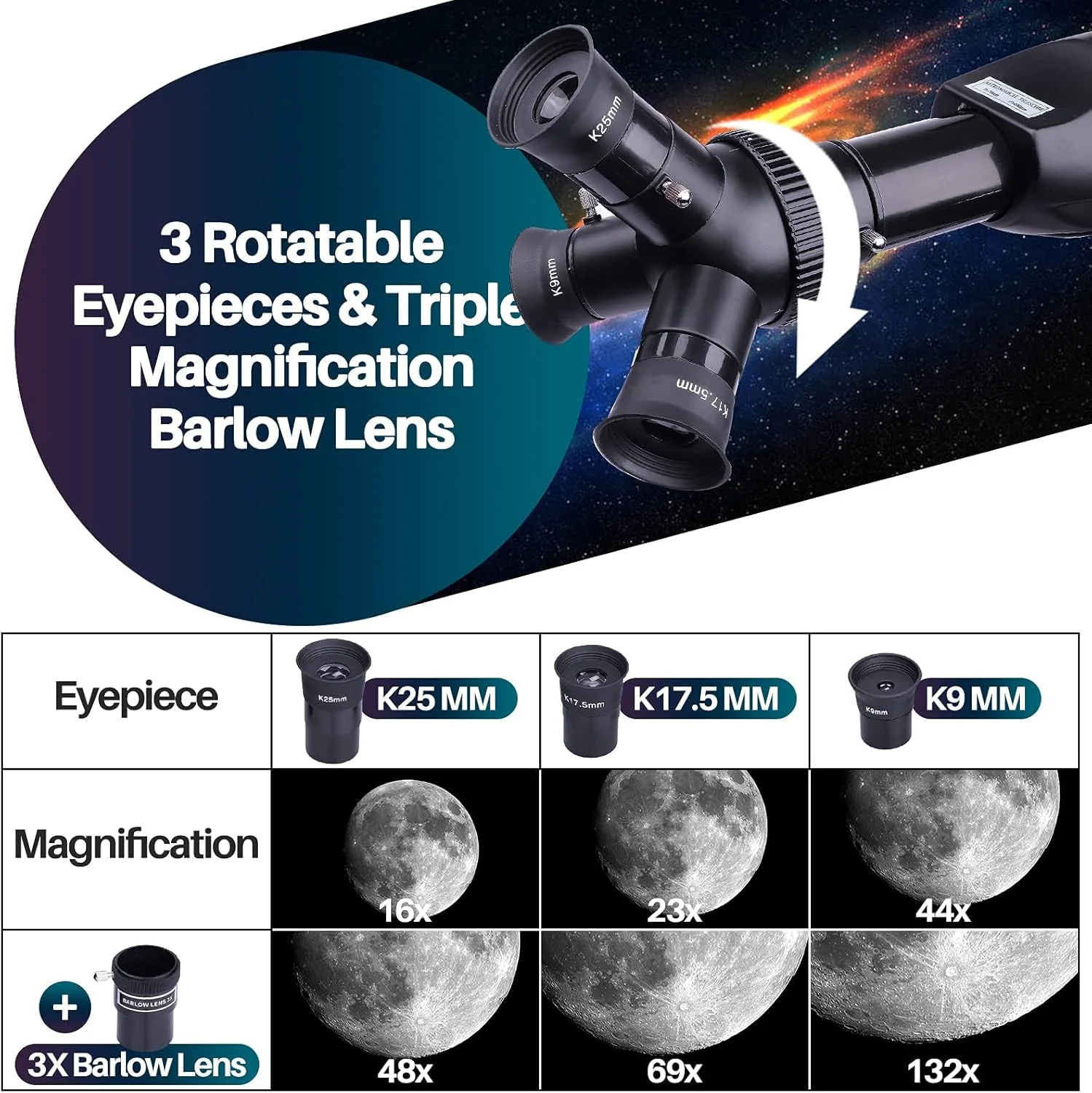 تلسکوپ نجومی 70 میلیمتری با سهپایه، هدیهای قابل حمل برای کودکان و بزرگسالان تلسکوپ نجومی 70 میلیمتری با سهپایه، هدیهای قابل حمل برای کودکان و بزرگسالان
