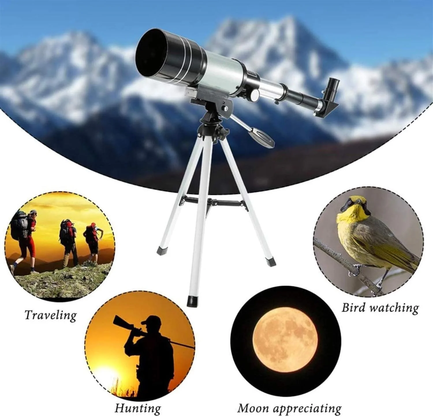 تلسکوپ شکستنی 70 میلی‌متری با عدسی‌های چشمی بزرگ‌نمایی، سه‌پایه و یابنده، تلسکوپ قابل حمل برای کودکان و مبتدیان نجوم، دو برابر کردن راحتی