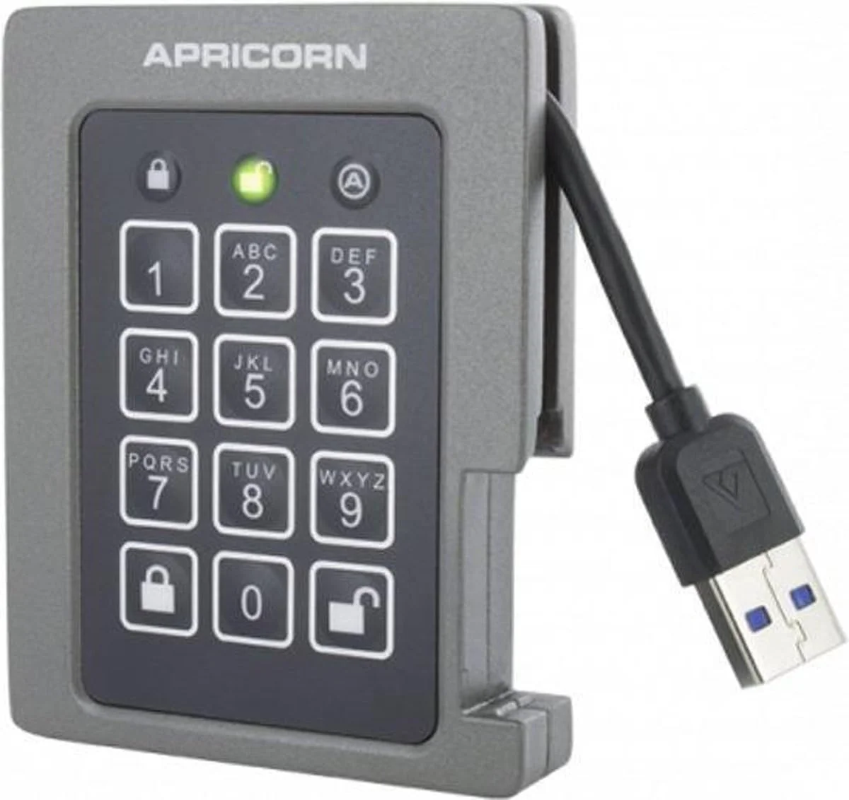 درایو اکسترنال قابل حمل رمزگذاری شده Apricorn Aegis Padlock SSD با ظرفیت 2 ترابایت، 256 بیتی، دارای استاندارد FIPS 140-2 Level 2 و USB 3.0 مقاوم درایو اکسترنال قابل حمل رمزگذاری شده Apricorn Aegis Padlock SSD با ظرفیت 2 ترابایت، 256 بیتی، دارای استاندارد FIPS 140-2 Level 2 و USB 3.0 مقاوم