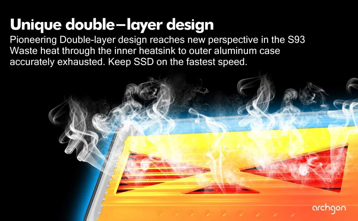 درایو حالت جامد اکسترنال آلومینیومی قابل حمل آرچگون USB 3.2 M.2 Gen3x4 NVMe | دارای هیت سینک دو لایه داخلی | حداکثر سرعت تا 1040 مگابایت بر ثانیه | شامل کیف محافظ مدل S93-نقره ای (1 ترابایت، نقره ای)