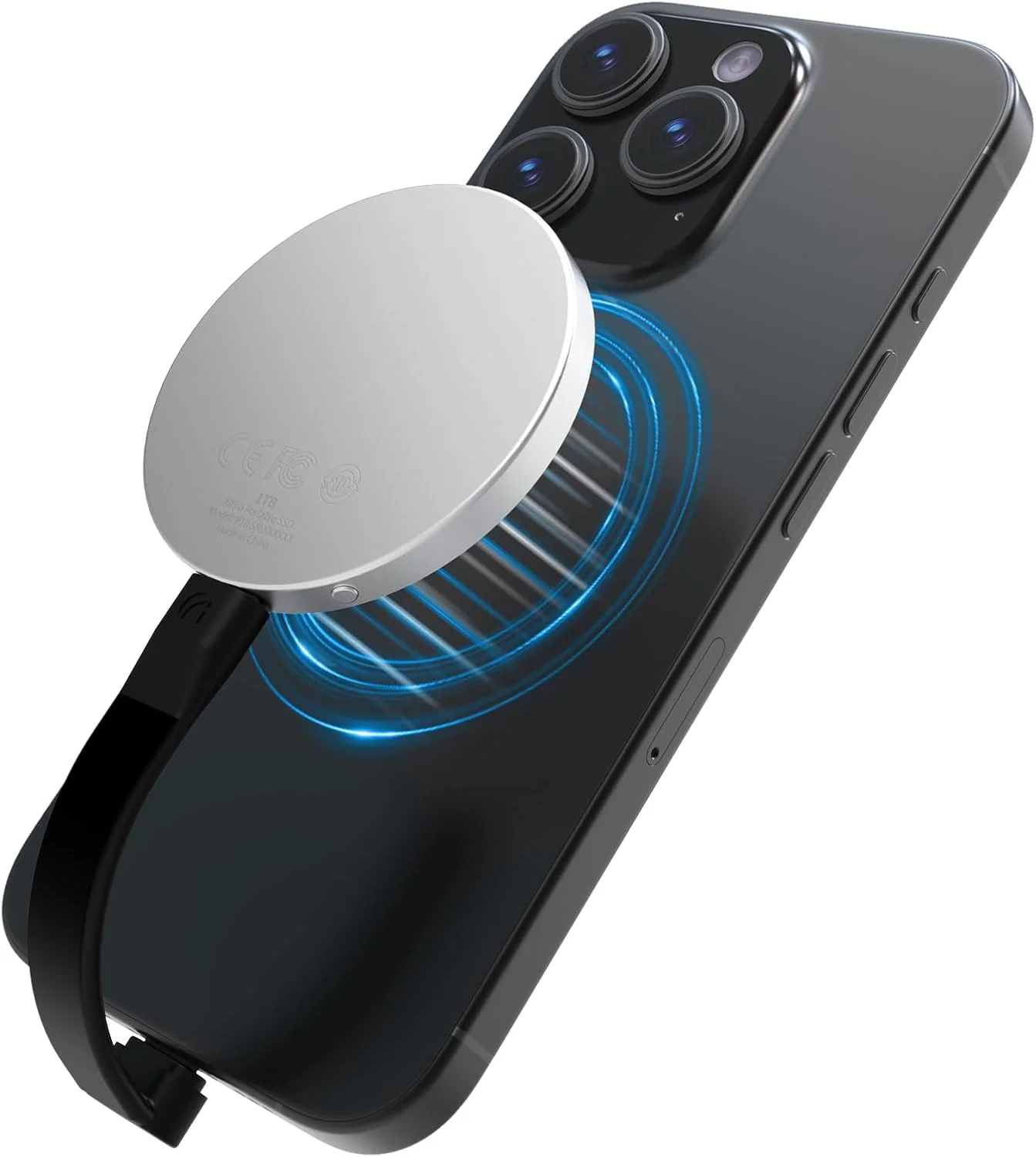 حافظه اس اس دی اکسترنال مغناطیسی Aiffro P10 با ظرفیت 1 ترابایت، مناسب برای آیفون MagSafe، سرعت تا 2000 مگابایت بر ثانیه، Type-C، SM2320، USB 3.2 Gen 2x2 20Gbps، اتصال - راه حل اکسترنال مغناطیسی قابل حمل (نقره ای - 1 ترابایت)