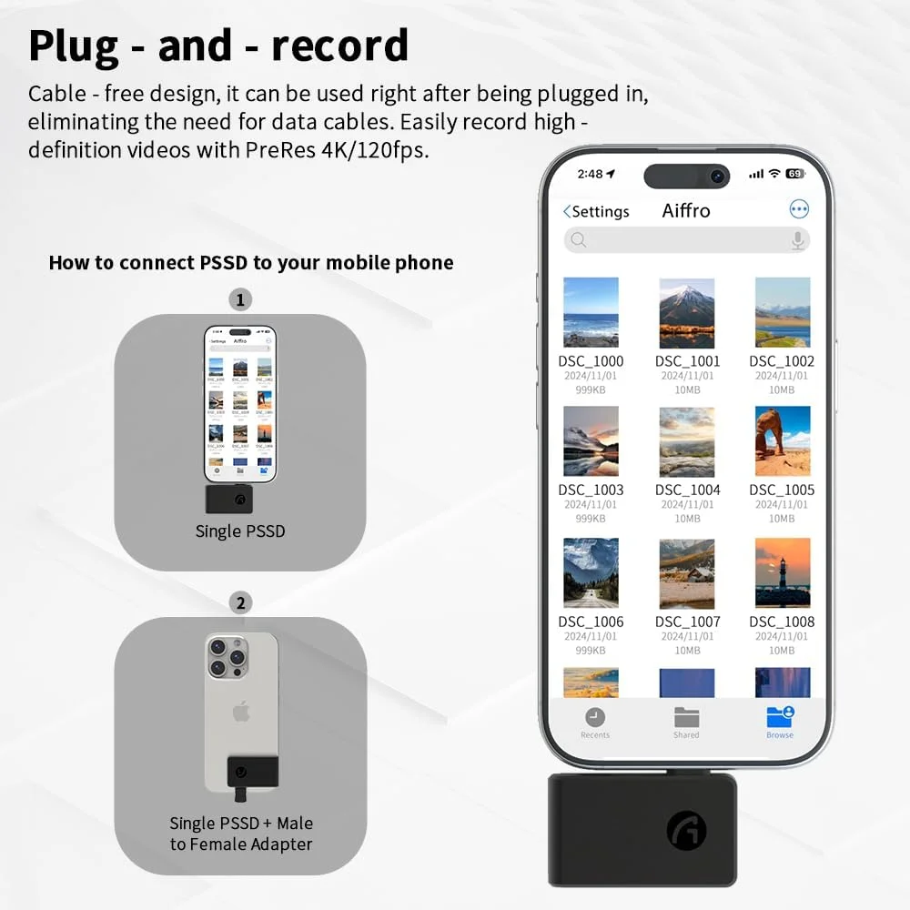 حافظه اس اس دی اکسترنال قابل حمل آیفرو P30، 3 در 1، سازگار با ProRes، پورت میکروفون Type-C، رابط PD، سرعت 1000 مگابایت بر ثانیه - طراحی شده برای متخصصان (2 ترابایت)