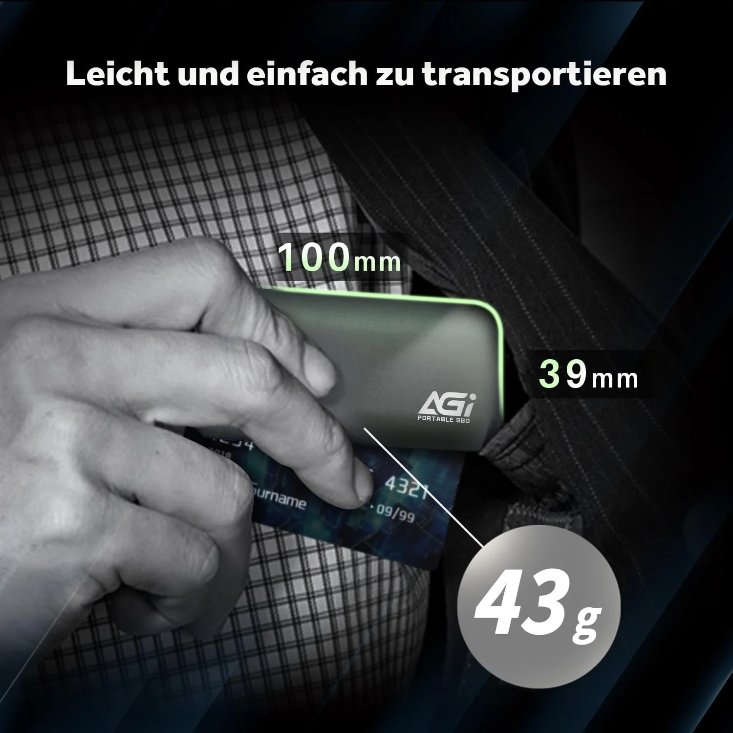 AGI 1TB ED198 M.2 PCIe SSD اکسترنال، کابل USB3.1 Gen2 Type-C به Type-C/Type-A، بدنه آلومینیومی. (سرعت خواندن/نوشتن تا 1024/939 مگابایت بر ثانیه) حافظه قابل حمل با سرعت انتقال فوق العاده