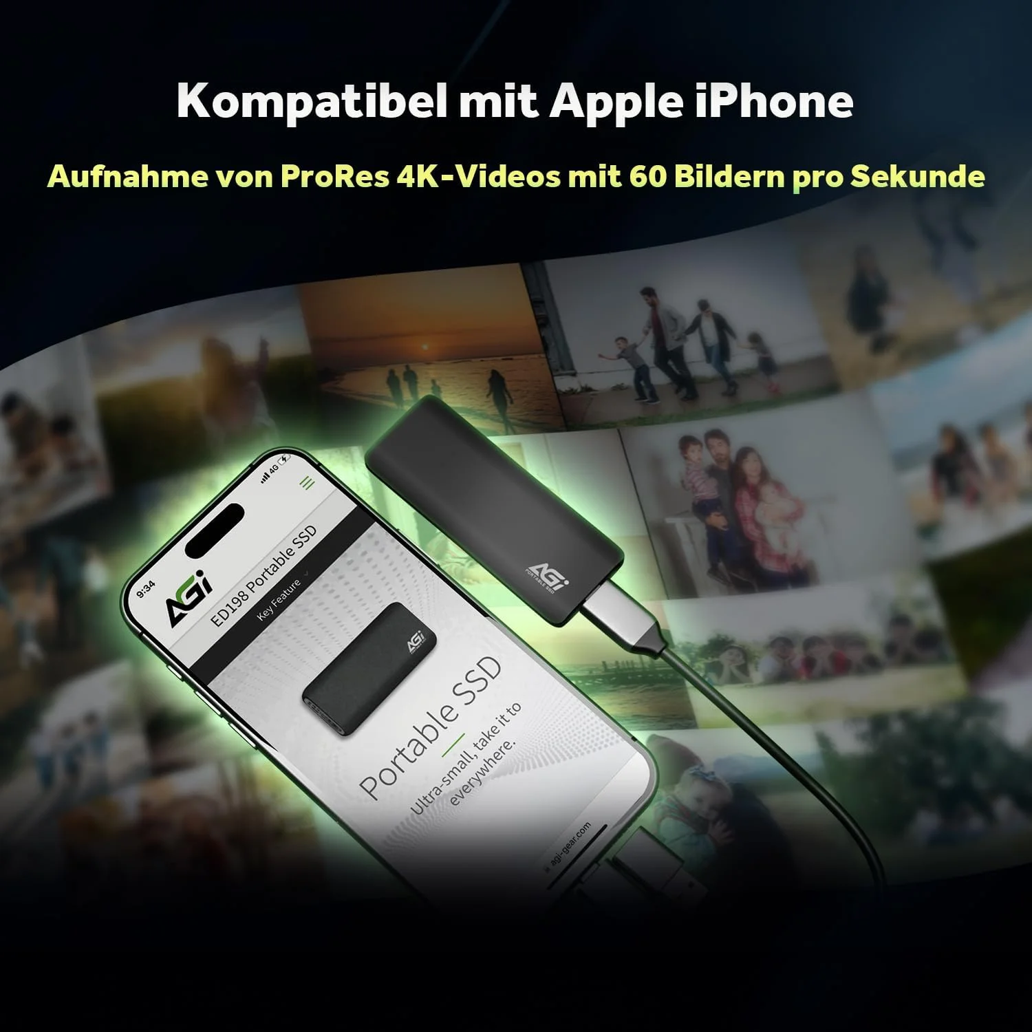 AGI ED198 SSD اکسترنال قابل حمل PCIe با ظرفیت 2 ترابایت، کابل USB3.1 Gen2 Type-C به Type-C/Type-A، بدنه آلومینیومی. (سرعت خواندن/نوشتن تا 1024/939 مگابایت بر ثانیه) ذخیره سازی قابل حمل شما با سرعت انتقال فوق العاده