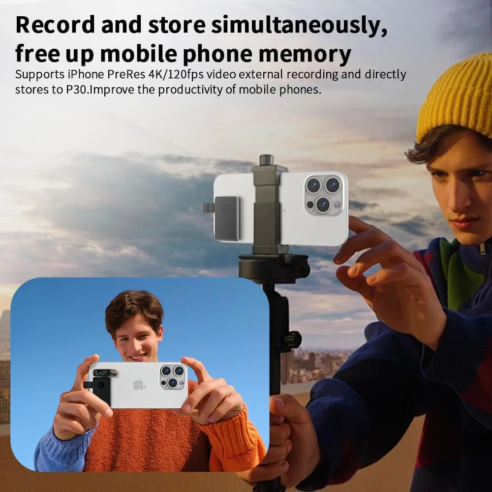 حافظه اس اس دی اکسترنال قابل حمل آیفرو P30، 3 در 1، سازگار با ProRes، پورت میکروفون Type-C، رابط PD، سرعت 1000 مگابایت بر ثانیه - طراحی شده برای متخصصان (2 ترابایت)