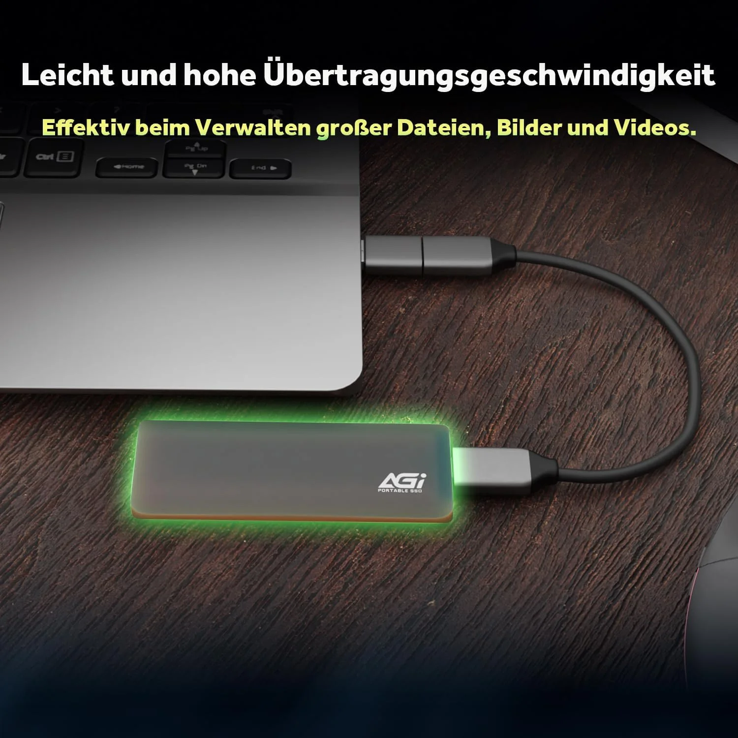 AGI ED198 SSD اکسترنال قابل حمل PCIe با ظرفیت 2 ترابایت، کابل USB3.1 Gen2 Type-C به Type-C/Type-A، بدنه آلومینیومی. (سرعت خواندن/نوشتن تا 1024/939 مگابایت بر ثانیه) ذخیره سازی قابل حمل شما با سرعت انتقال فوق العاده