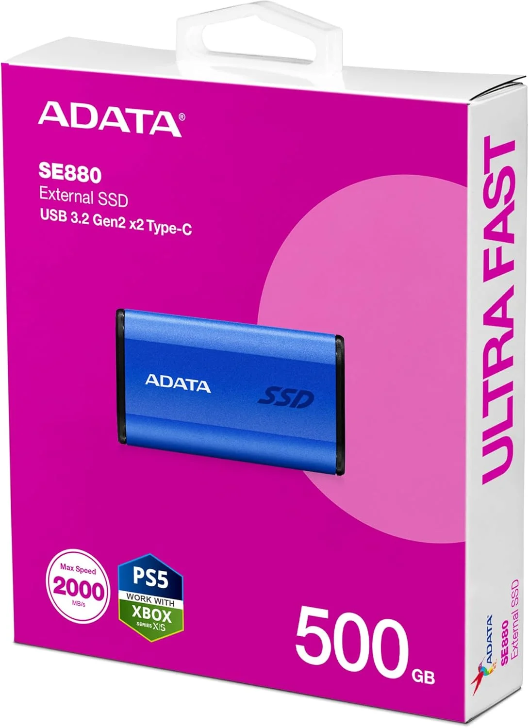 ADATA SE880 500GB SSD اکسترنال | درایو حالت جامد فوق العاده سریع قابل حمل سازگار با PS5 و XBOX | آبی