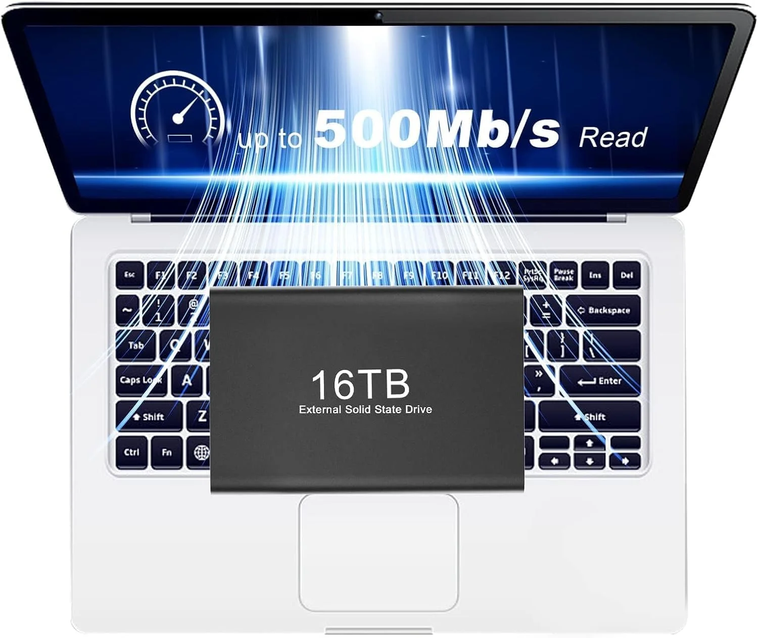 هارد اکسترنال SSD قابل حمل 16 ترابایتی – درایو حالت جامد USB 3.1 با سرعت بالا به همراه کابل USB-C به A – سازگار با رایانه‌های شخصی ویندوزی، لپ‌تاپ‌ها و دستگاه‌های اندرویدی – فضای ذخیره‌سازی بادوام برای پشتیبان‌گیری، بازی و رسانه