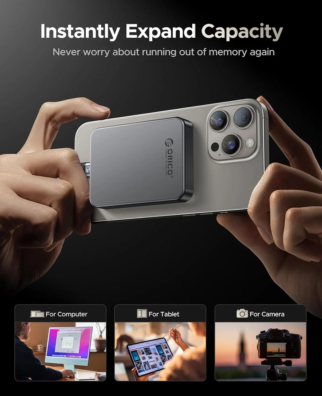 حافظه اس اس دی اکسترنال مغناطیسی 2 ترابایتی ORICO، ضبط و ذخیره سازی 4K ProRes HDR، انتقال پایدار 2000 مگابایت بر ثانیه، درایو حالت جامد قابل حمل، بدنه آلیاژ آلومینیوم، سازگار با تلفن هوشمند، تبلت، کامپیوتر - K20