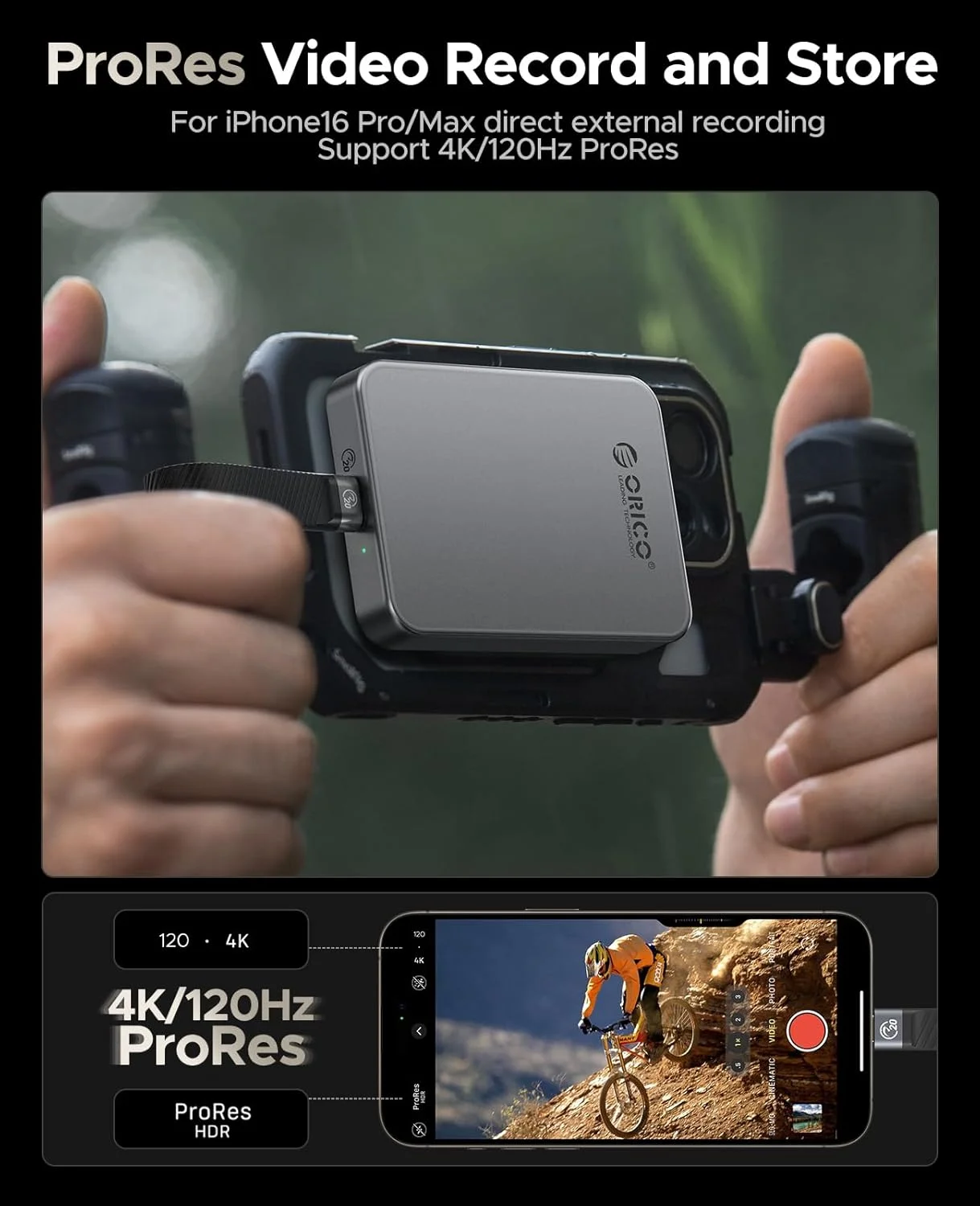 حافظه اس اس دی اکسترنال مغناطیسی 2 ترابایتی ORICO، ضبط و ذخیره سازی 4K ProRes HDR، انتقال پایدار 2000 مگابایت بر ثانیه، درایو حالت جامد قابل حمل، بدنه آلیاژ آلومینیوم، سازگار با تلفن هوشمند، تبلت، کامپیوتر - K20