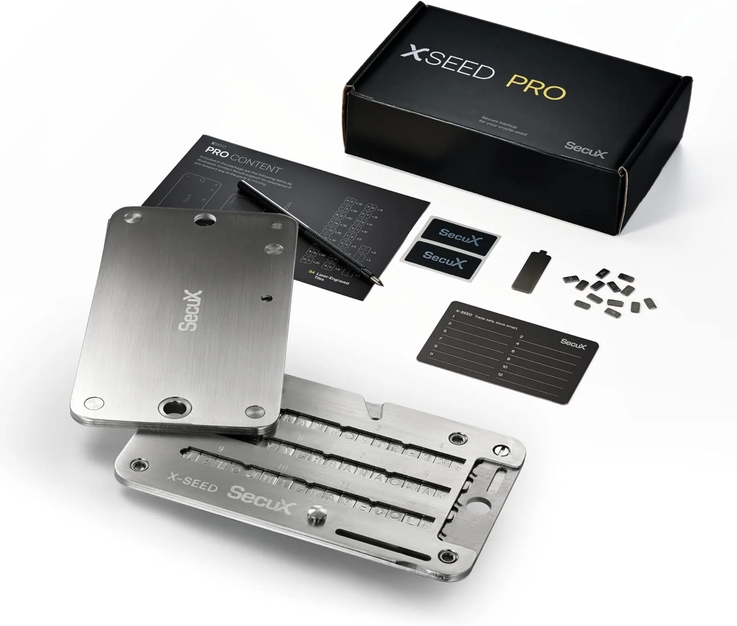 SecuX – XSEED Pro - صفحه فولادی ذخیره سازی عبارات بازیابی کیف پول بیت کوین - سازگار با کیف پول های سخت افزاری SecuX، Ledger، Trezor
