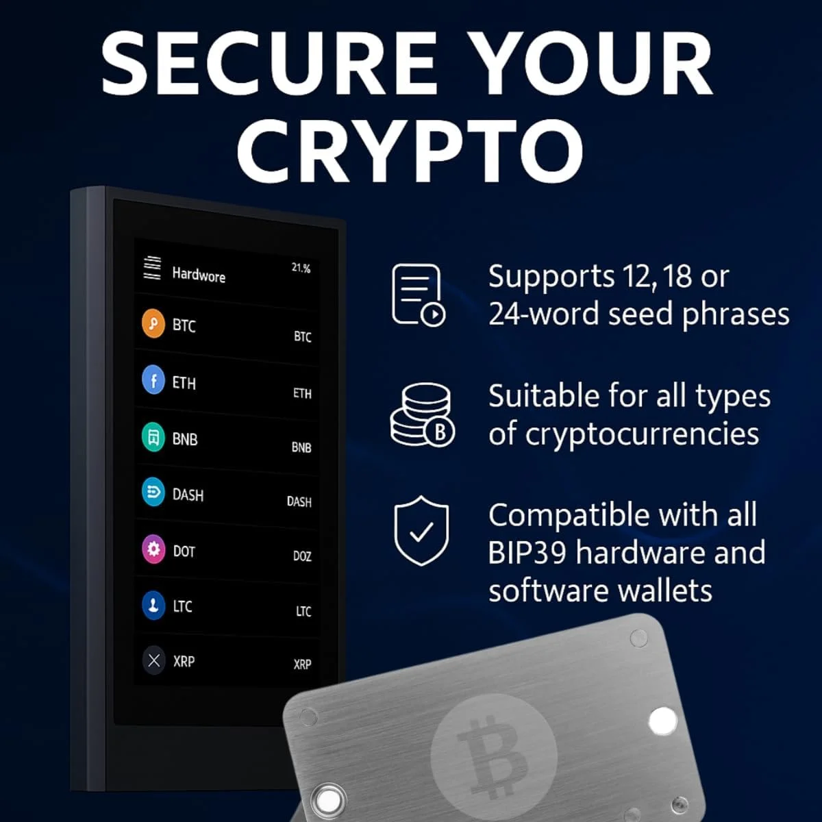 محافظ عبارت بازیابی ارز دیجیتال، کیف پول امن بیت کوین از جنس استیل ضد زنگ 304، پشتیبان گیری سرد کلید خصوصی، 3 صفحه سازگار با 24 کلمه و کیف پول های سخت افزاری BIP39، لجر، ترزور محافظ عبارت بازیابی ارز دیجیتال، کیف پول امن بیت کوین از جنس استیل ضد زنگ 304، پشتیبان گیری سرد کلید خصوصی، 3 صفحه سازگار با 24 کلمه و کیف پول های سخت افزاری BIP39، لجر، ترزور