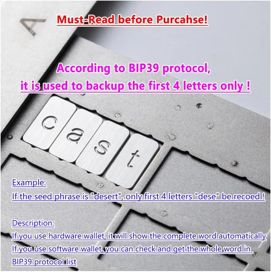 صفحه فلزی پشتیبان عبارت بازیابی کلید خصوصی، مناسب برای ذخیره عبارات بازیابی دارایی‌های دیجیتال 12/18/24 کلمه‌ای، سازگار با تمام کیف‌پول‌های سخت‌افزاری و نرم‌افزاری BIP39