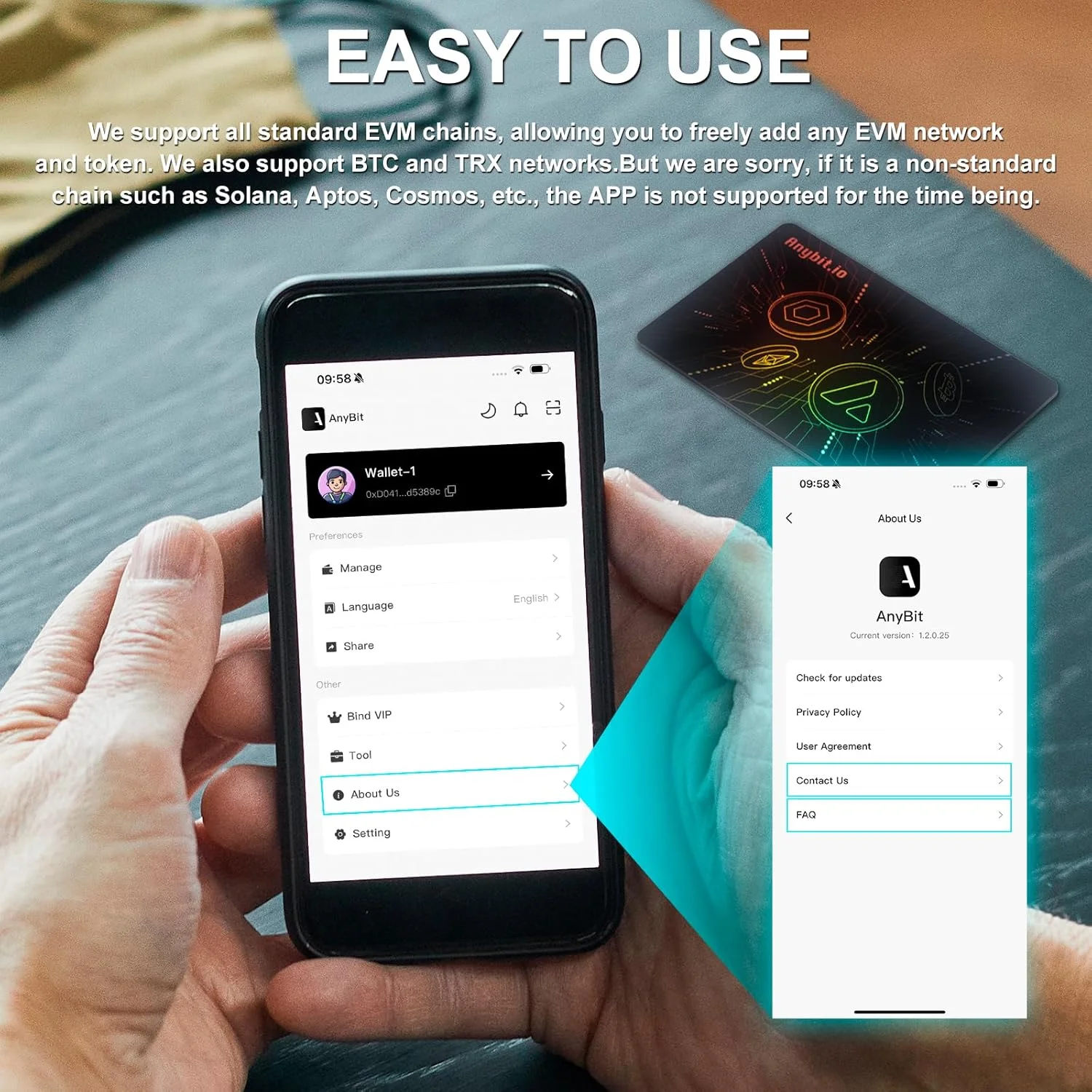 کارت کیف پول سرد ذخیره سازی کریپتو، کیف پول سرد تراشه امن، ذخیره سازی رمزگذاری شده، کارت ضد آب برای ارزهای متعدد مانند بیت کوین، اتریوم و غیره - 1 عدد