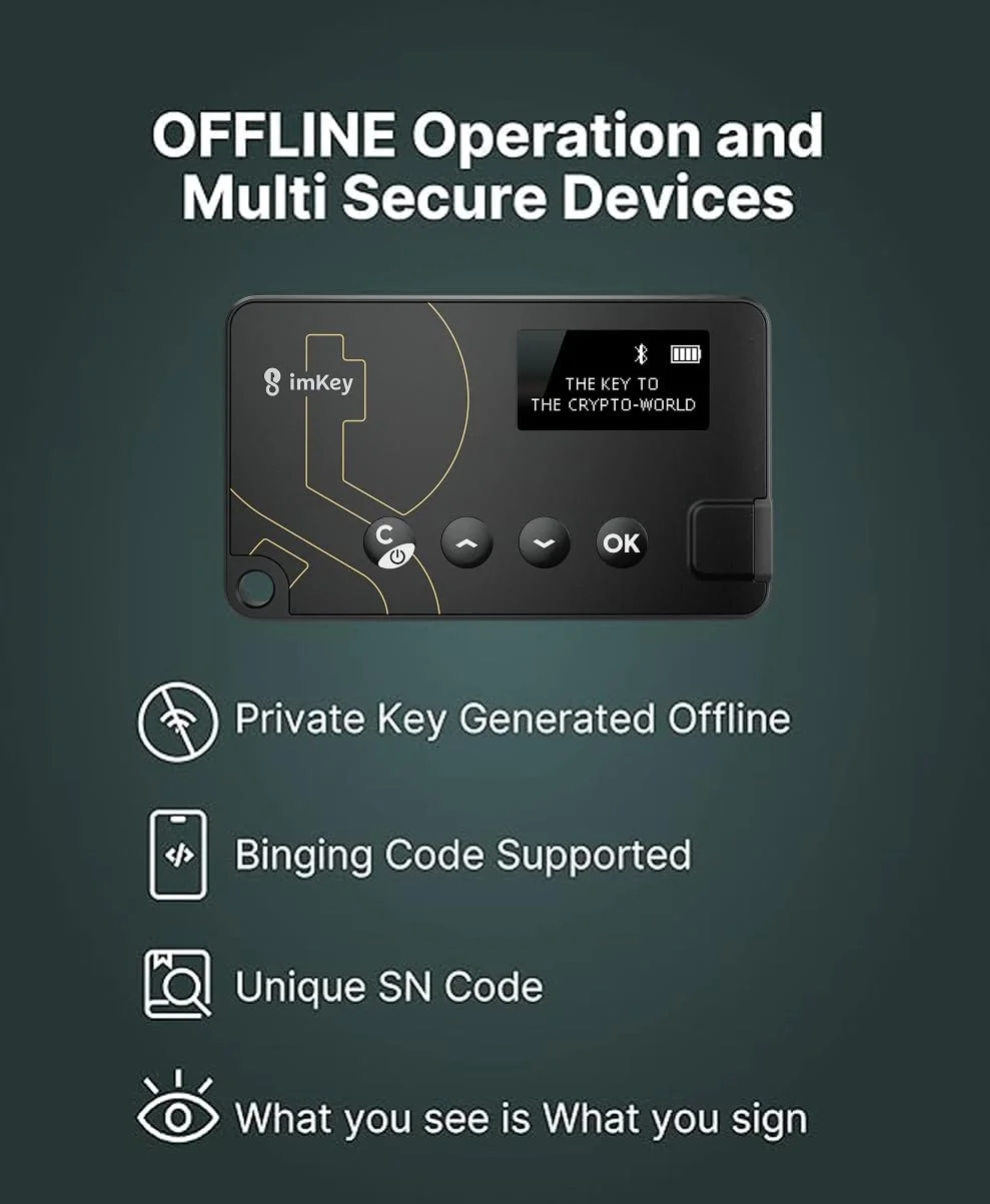 کیف پول سخت افزاری ارز دیجیتال imKey Pro، سطح امنیتی CC EAL 6+، عملکرد آفلاین، چند امنیتی، ذخیره ایمن ارزهای دیجیتال شما (اتریوم، بیت کوین، لایت کوین و غیره)، NFTها، لایه 2، EVM کیف پول سخت افزاری ارز دیجیتال imKey Pro، سطح امنیتی CC EAL 6+، عملکرد آفلاین، چند امنیتی، ذخیره ایمن ارزهای دیجیتال شما (اتریوم، بیت کوین، لایت کوین و غیره)، NFTها، لایه 2، EVM