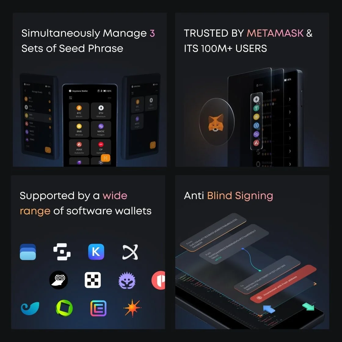 کی استون - کیف پول سخت افزاری ارز دیجیتال با صفحه لمسی 4 اینچی، ارز دیجیتال خود را ایمن ذخیره کنید (کی استون 3 پرو)