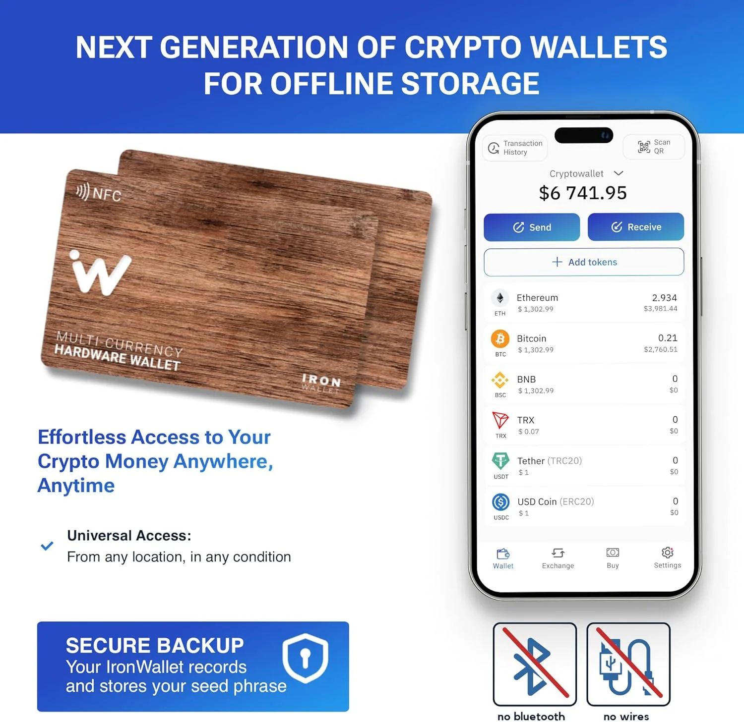 کیف پول رمزنگاری - طرح چوب - بسته 2 عددی - امنیت خود را افزایش دهید - ذخیره سازی عبارت اولیه