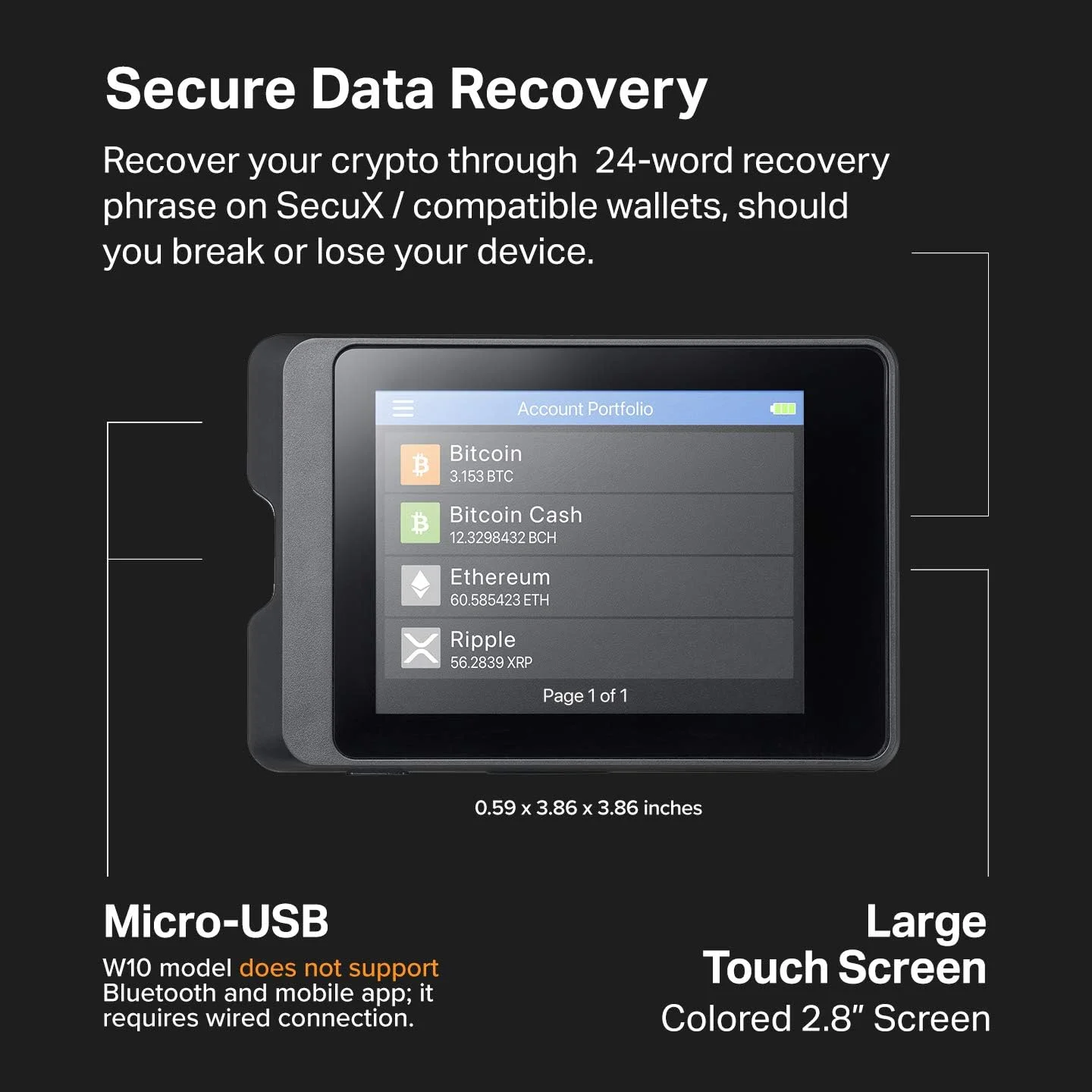 مجموعه کیف پول سخت افزاری ارز دیجیتال SecuX - مدل V20 + W10 - با صفحه لمسی، پشتیبانی از USB و NFT - به راحتی بیت کوین، اتریوم، BTC، ETH، LTC، Doge، BNB، Dash، XLM، ERC20، BSC و موارد دیگر را مدیریت کنید