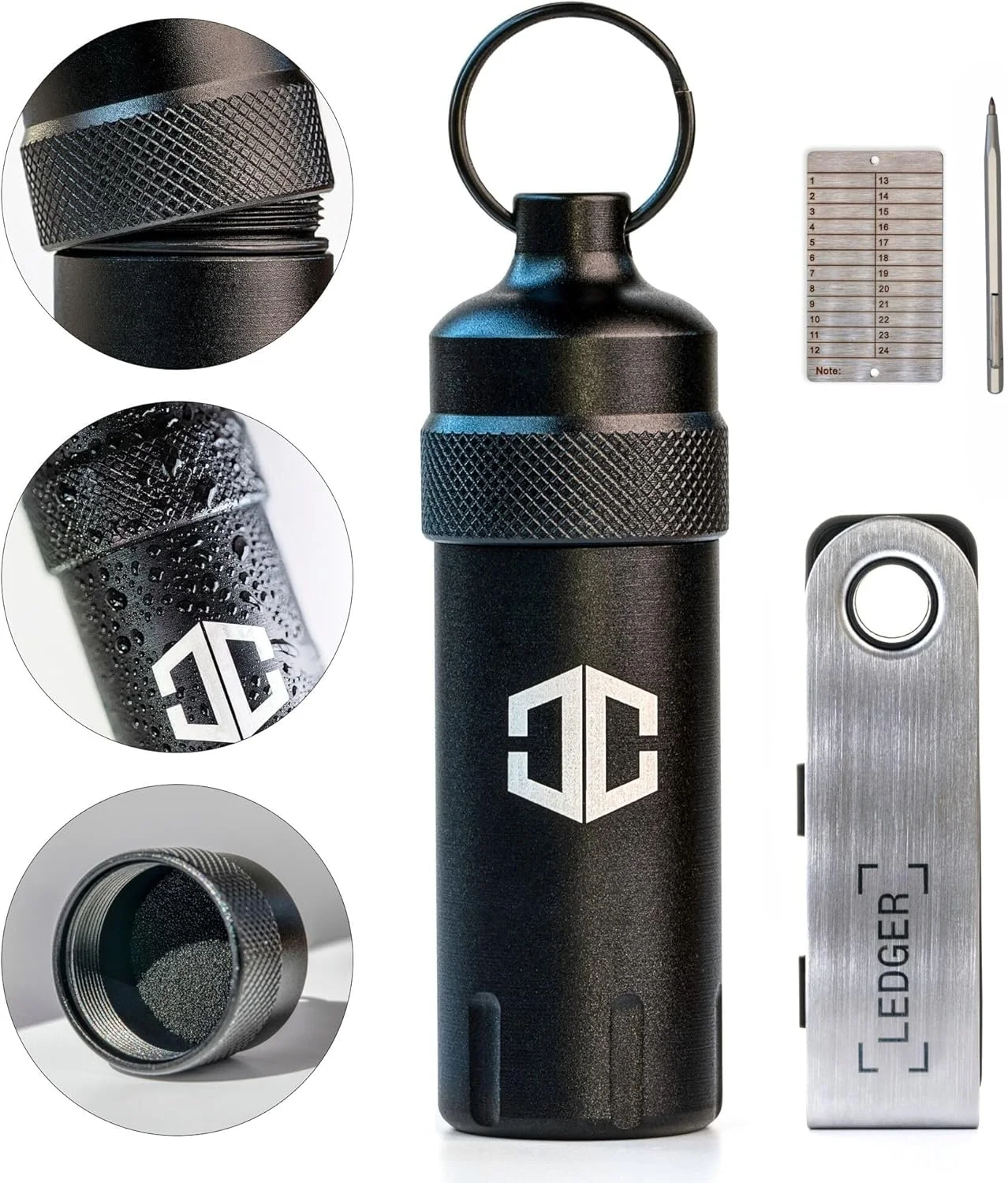 کیف آلومینیومی ضد آب برای لجر نانو ایکس، نانو اس، نانو اس پلاس - ضد ضربه، کیف پول سخت افزاری سرد قابل حمل برای لجر - شامل صفحه یادداشت عبارت بازیابی ۲۴ کلمه ای و قلم حکاکی