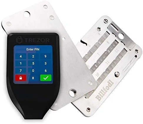ترزور مدل T + کیف پول سخت افزاری ارز دیجیتال Billfodl با استیل والت برای ذخیره سازی سرد (بسته)