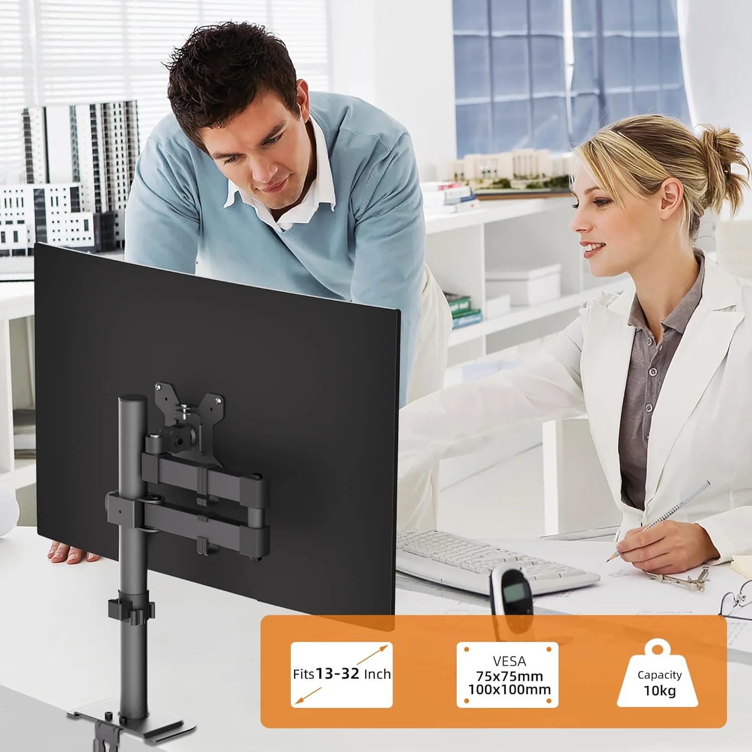 پایه مانیتور براکوایزر، بازوی کاملاً قابل تنظیم، مناسب برای یک صفحه نمایش 13-32 اینچ، 10 کیلوگرم، برای صفحه نمایش کامپیوتر 13 15 17 19 20 22 23 24 26 27 30 32 اینچ VESA 75 100 (MD7421)
