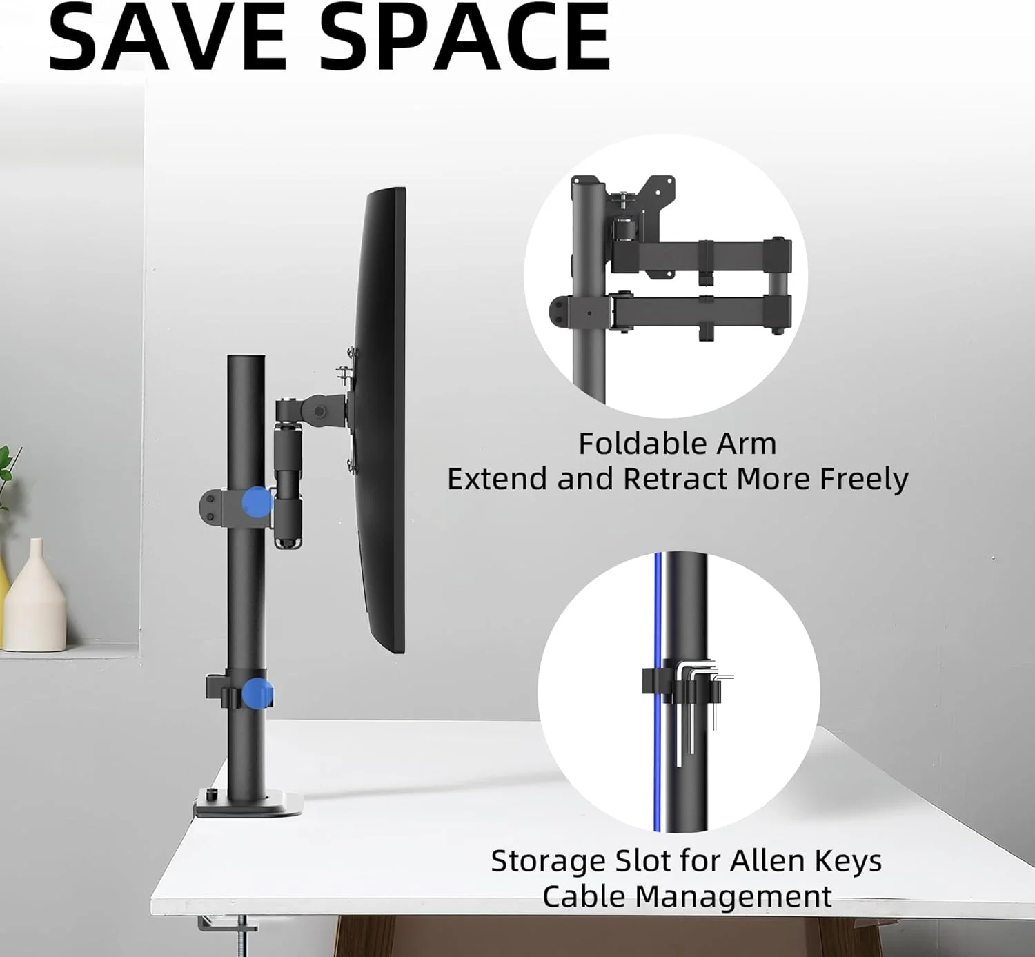 پایه مانیتور براکوایزر، بازوی کاملاً قابل تنظیم، مناسب برای یک صفحه نمایش 13-32 اینچ، 10 کیلوگرم، برای صفحه نمایش کامپیوتر 13 15 17 19 20 22 23 24 26 27 30 32 اینچ VESA 75 100 (MD7421)