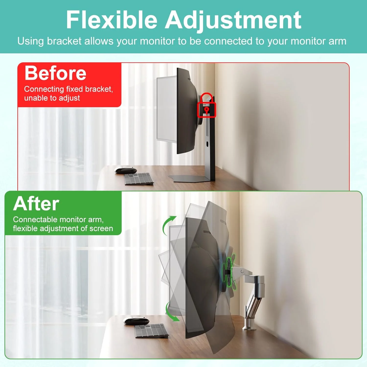 آداپتور VESA سازگار با مانیتورهای سری Samsung Odyssey G6/G7 سایز 27 و 32 اینچ، مشکی، پایه دیواری متحرک برای مانیتورهای خمیده 27 و 32 اینچ سامسونگ به همراه نگهدارنده قلم و بست کابل