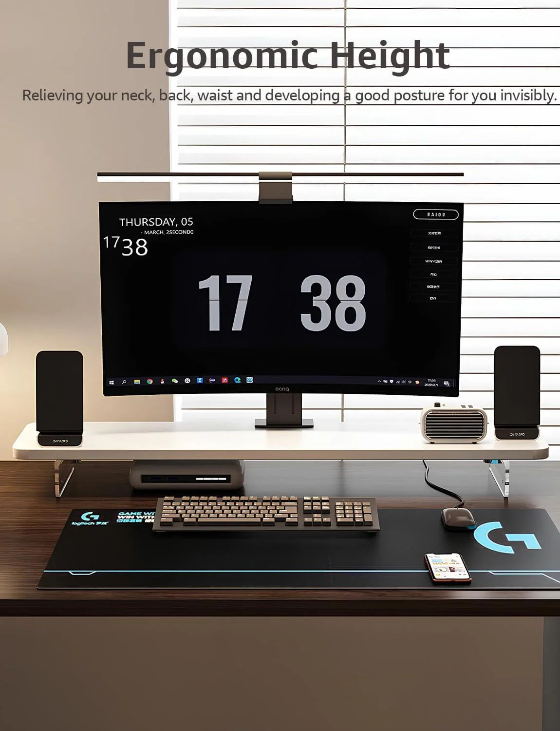 پایه مانیتور سفید رنگ Anspect، پایه چوبی 60 سانتی متری مانیتور برای میز، پایه برای تلویزیون/صفحه نمایش/کامپیوتر/پرینتر/لپ تاپ، پایه کامپیوتر با سازمان دهنده صفحه کلید، قفسه رومیزی، پایه مانیتور (ANMSR60)