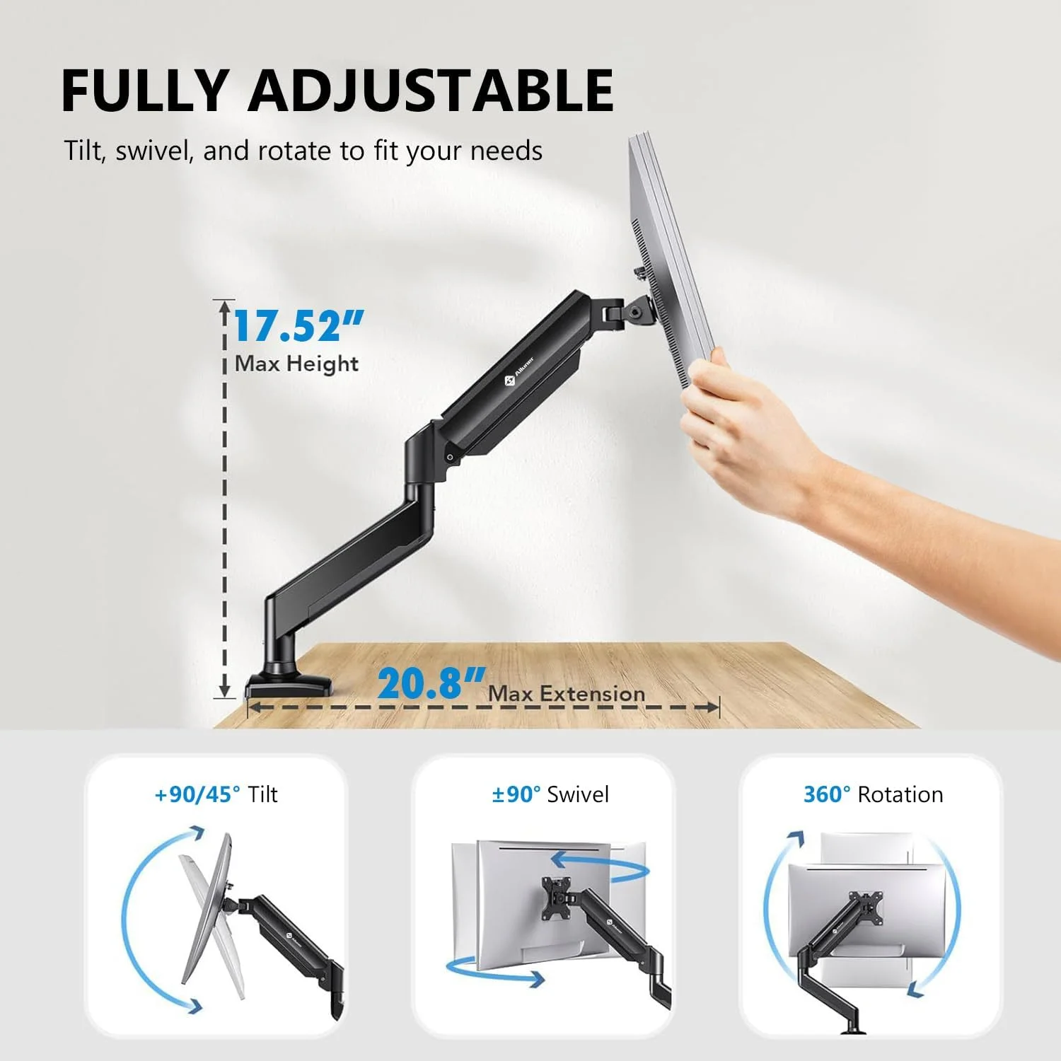 پایه رومیزی مانیتور تک بازویی برای صفحه نمایش 13-32 اینچ، دارای قابلیت چرخش، شیب، مدیریت کابل و فنر گازی ارگونومیک، VESA 75/100mm پایه رومیزی مانیتور تک بازویی برای صفحه نمایش 13-32 اینچ، دارای قابلیت چرخش، شیب، مدیریت کابل و فنر گازی ارگونومیک، VESA 75/100mm