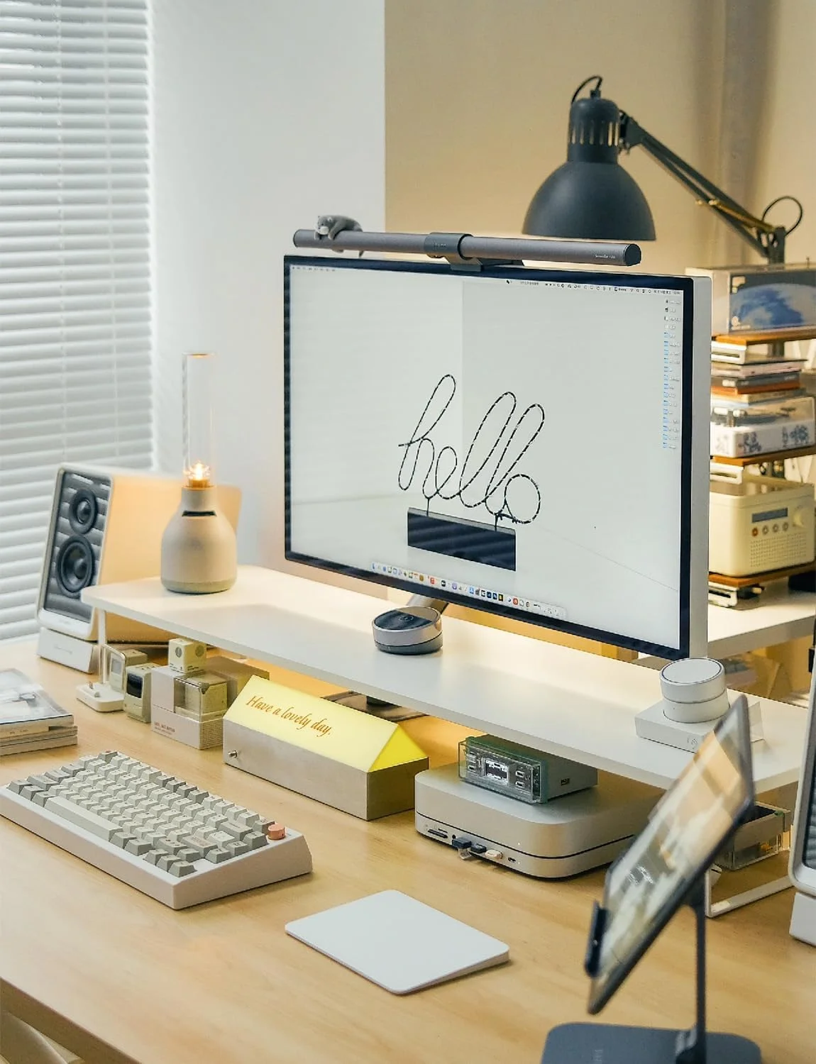 پایه مانیتور سفید رنگ Anspect، پایه چوبی 60 سانتی متری مانیتور برای میز، پایه برای تلویزیون/صفحه نمایش/کامپیوتر/پرینتر/لپ تاپ، پایه کامپیوتر با سازمان دهنده صفحه کلید، قفسه رومیزی، پایه مانیتور (ANMSR60)