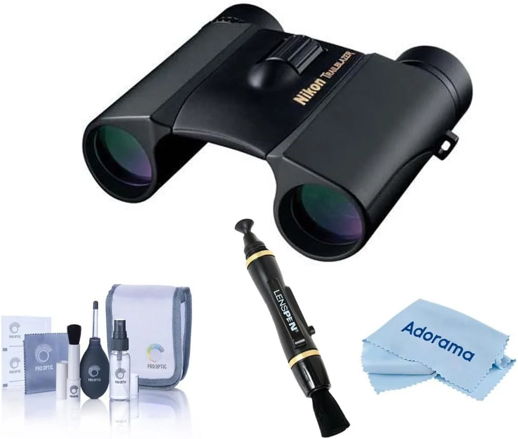 دوربین دوچشمی نیکون 10x25 Trailblazer ATB منشور سقفی فشرده با زاویه دید 6.5 درجه، مشکی، همراه با کیت های تمیز کننده