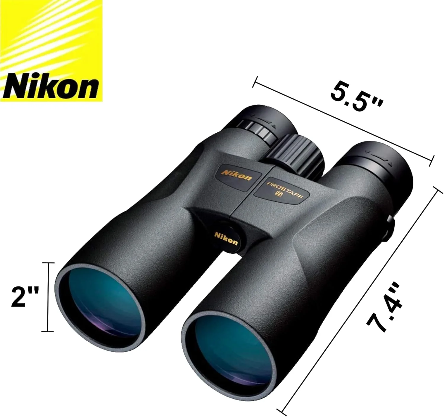 دوربین دوچشمی نیکون PROSTAFF 5 10x50 (7572) مشکی همراه با قلم لنز و پارچه تمیز کننده، دوربین دوچشمی جمع و جور برای بزرگسالان برای شکار، تماشای پرندگان و ملزومات پیاده روی، زوم، مسافرت