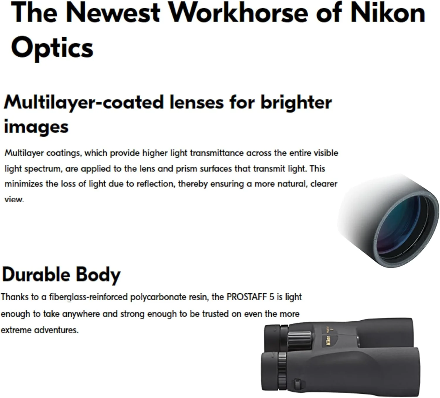 دوربین دوچشمی نیکون PROSTAFF 5 10x50 (7572) مشکی همراه با قلم لنز و پارچه تمیز کننده، دوربین دوچشمی جمع و جور برای بزرگسالان برای شکار، تماشای پرندگان و ملزومات پیاده روی، زوم، مسافرت