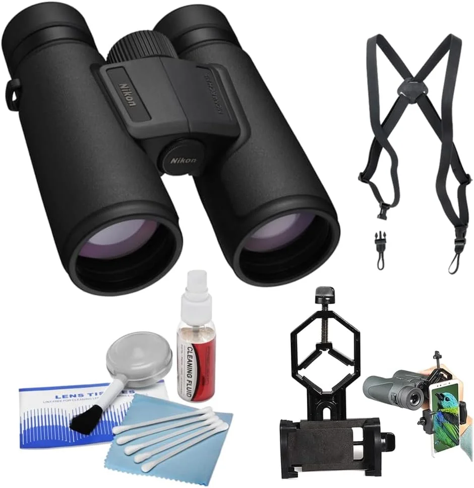 دوربین دوچشمی نیکون Monarch M5 8x42 | مشکی همراه با بند دوربین + آداپتور اتصال گوشی موبایل به دوربین + کیت تمیز کننده 5 تکه (4 قطعه)